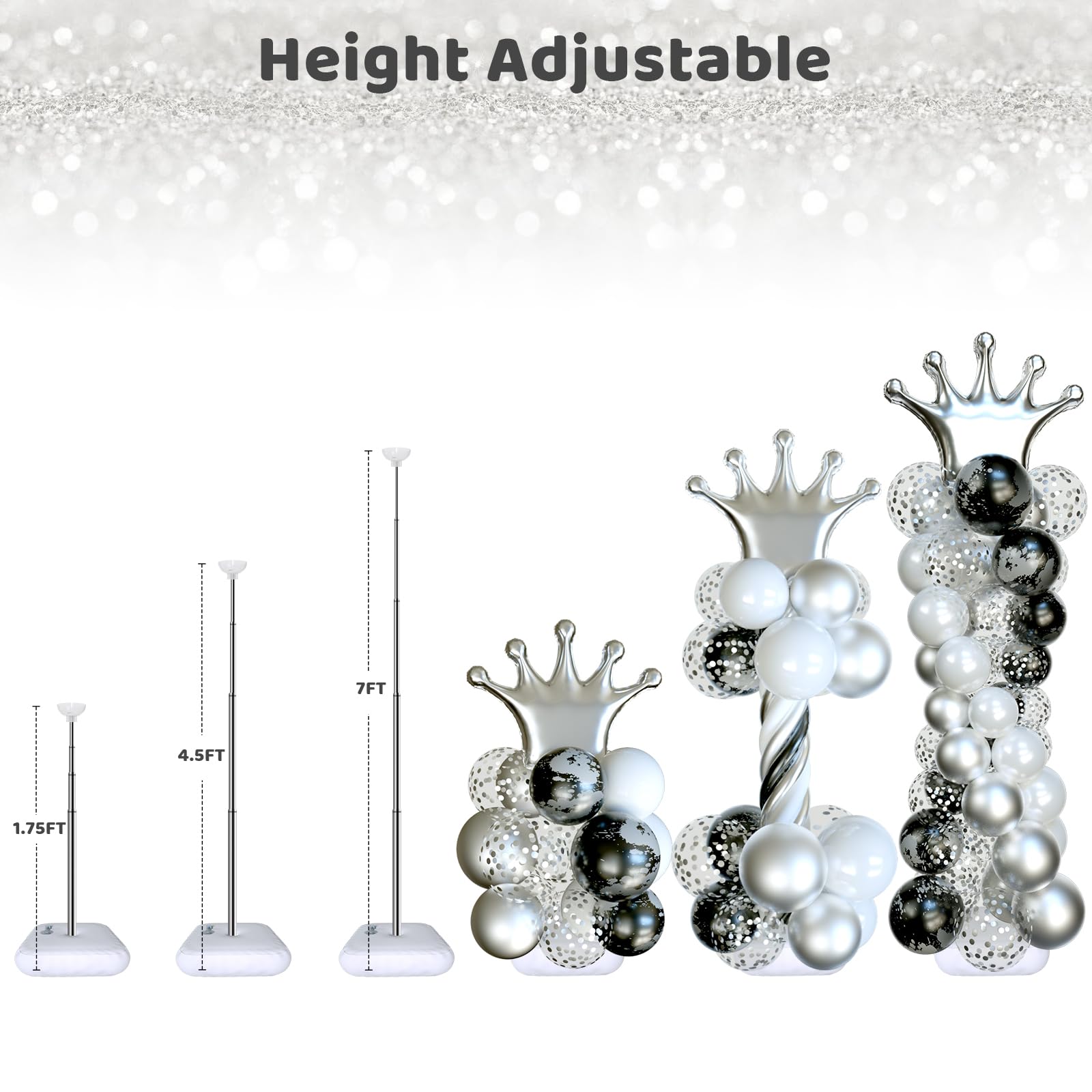 SINBEE Balloon Arch Stand, Balloon Arch Kit of 2, 7 Feet Height Adjustable Metal Balloon Column