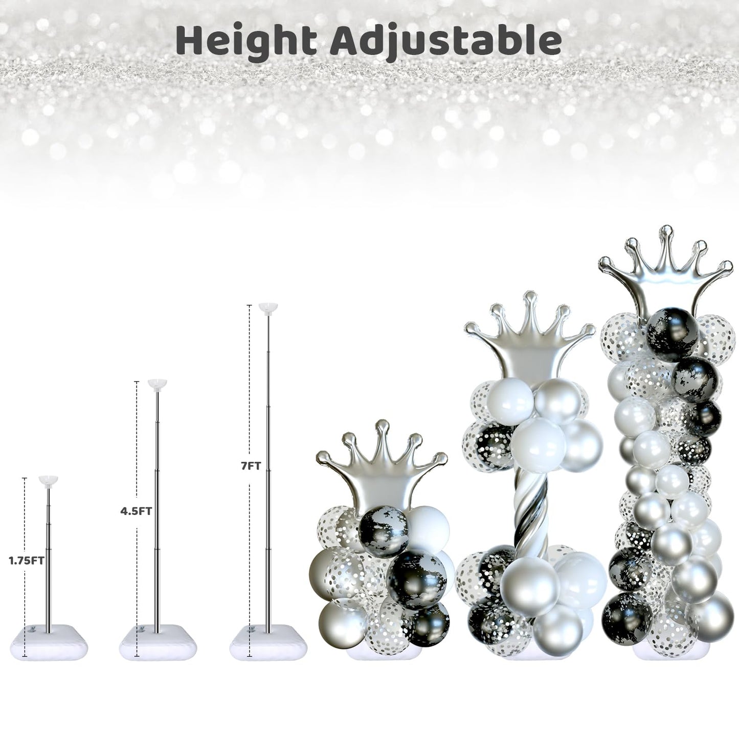 Balloon Arch Stand, Balloon Stand Set of 6, 7 Feet Height Adjustable Metal Balloon Column Stand for