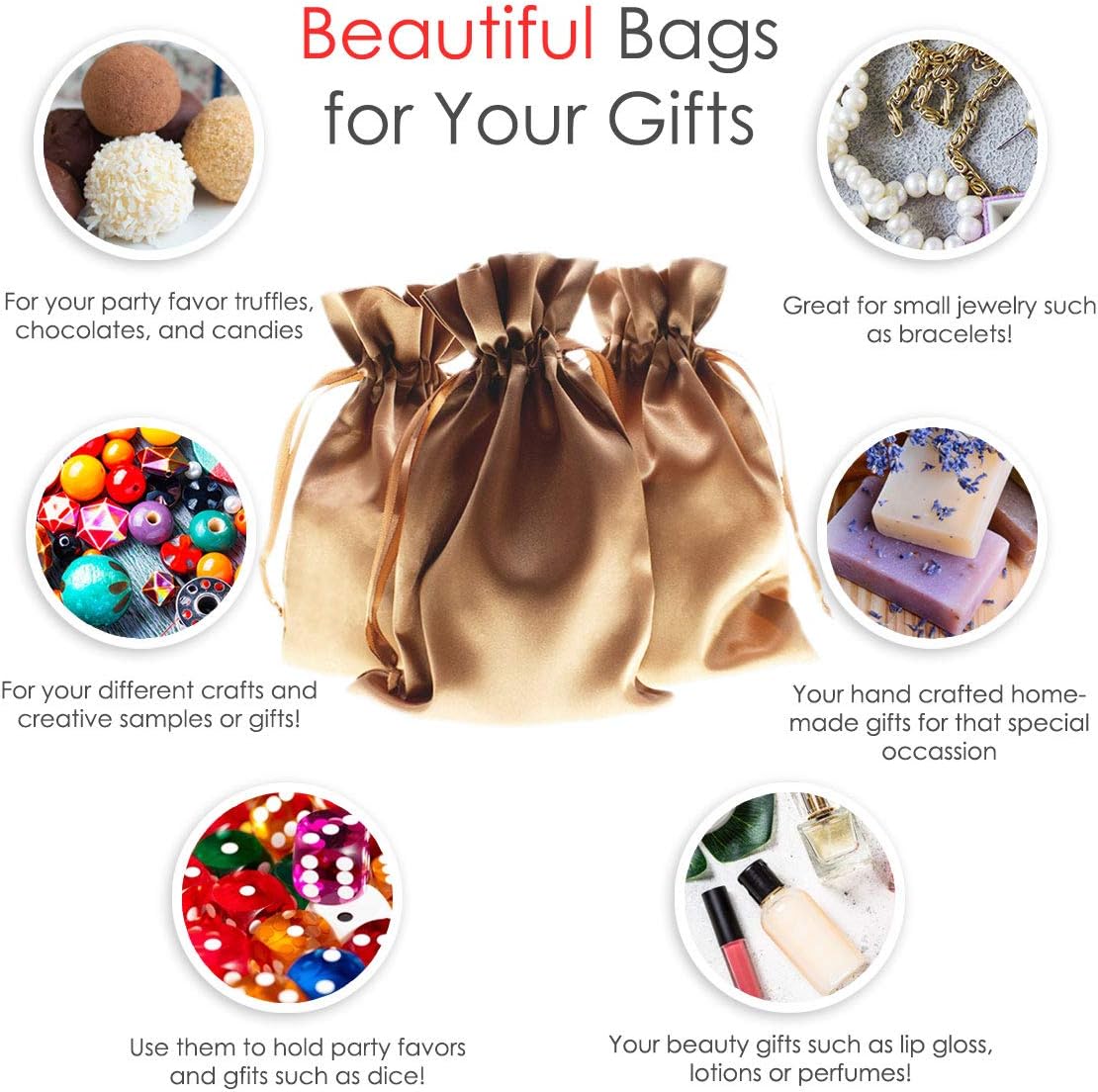 6" x 9" Old Gold Satin Gift Bags, Jewelry Bags, Wedding Favor Drawstring Bags Baby Shower Christmas Gift Bags 50 per Pack