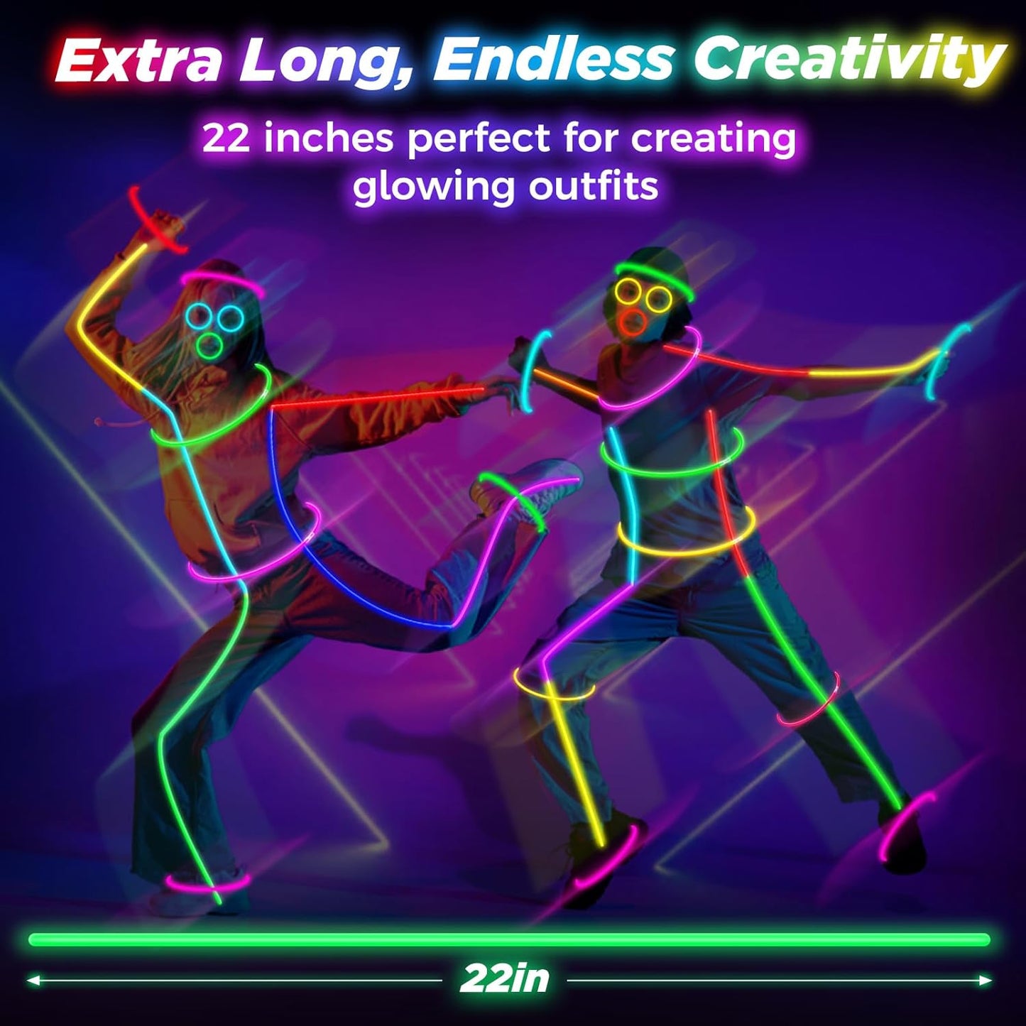 100Pcs Glow Sticks - 22 inch Glow In the Dark Sticks Party Supplies, Halloween Glow Party Pack for Kids with 9 Hours Duration, Halloween Party Favor Glow Necklace & Bracelet with 100Pcs Connectors