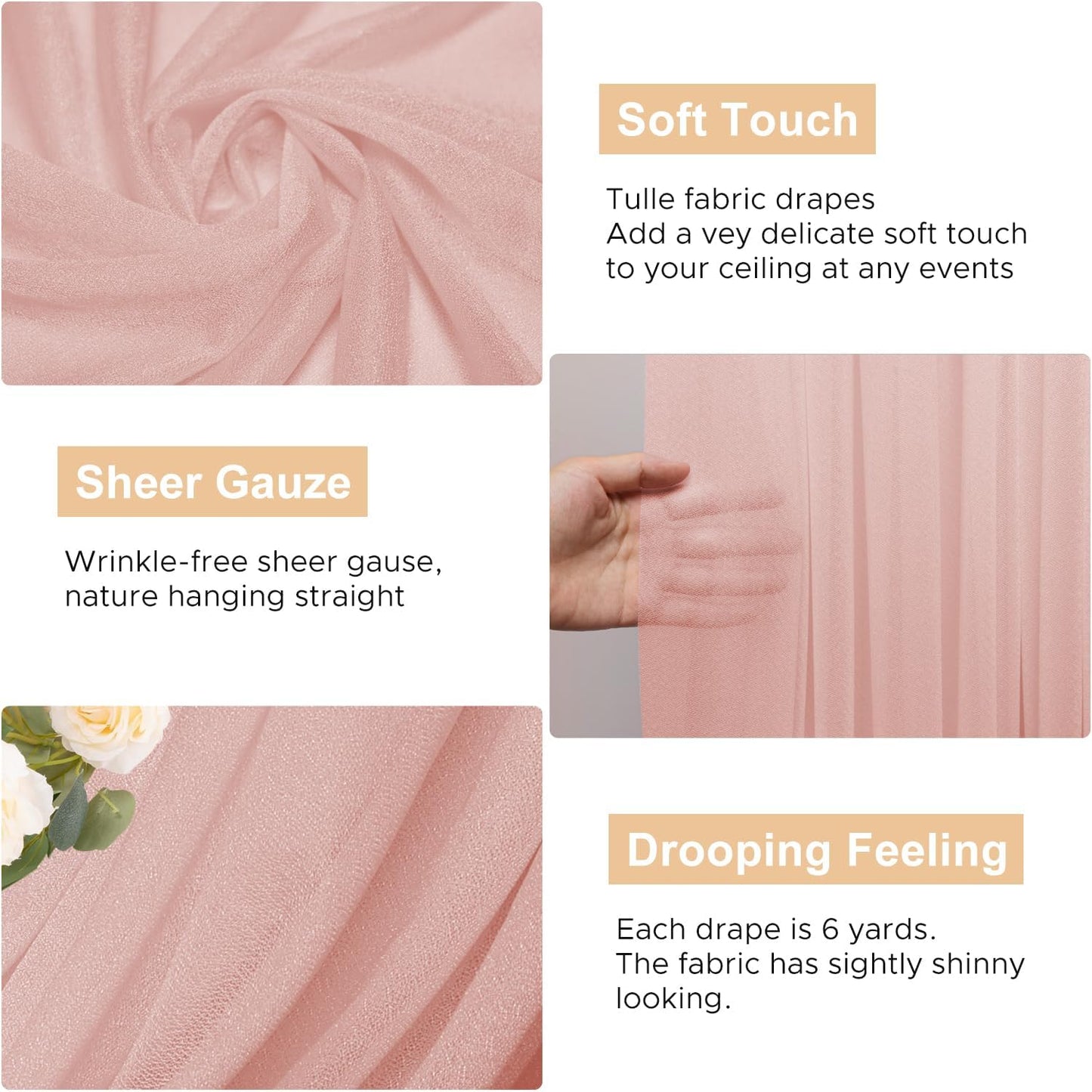 Wokceer Wedding Arch Draping Fabric 28.7" x 20FT - Blush Sheer Backdrop for Wedding Ceremony, Birthday Party, Bridal Shower Decoration