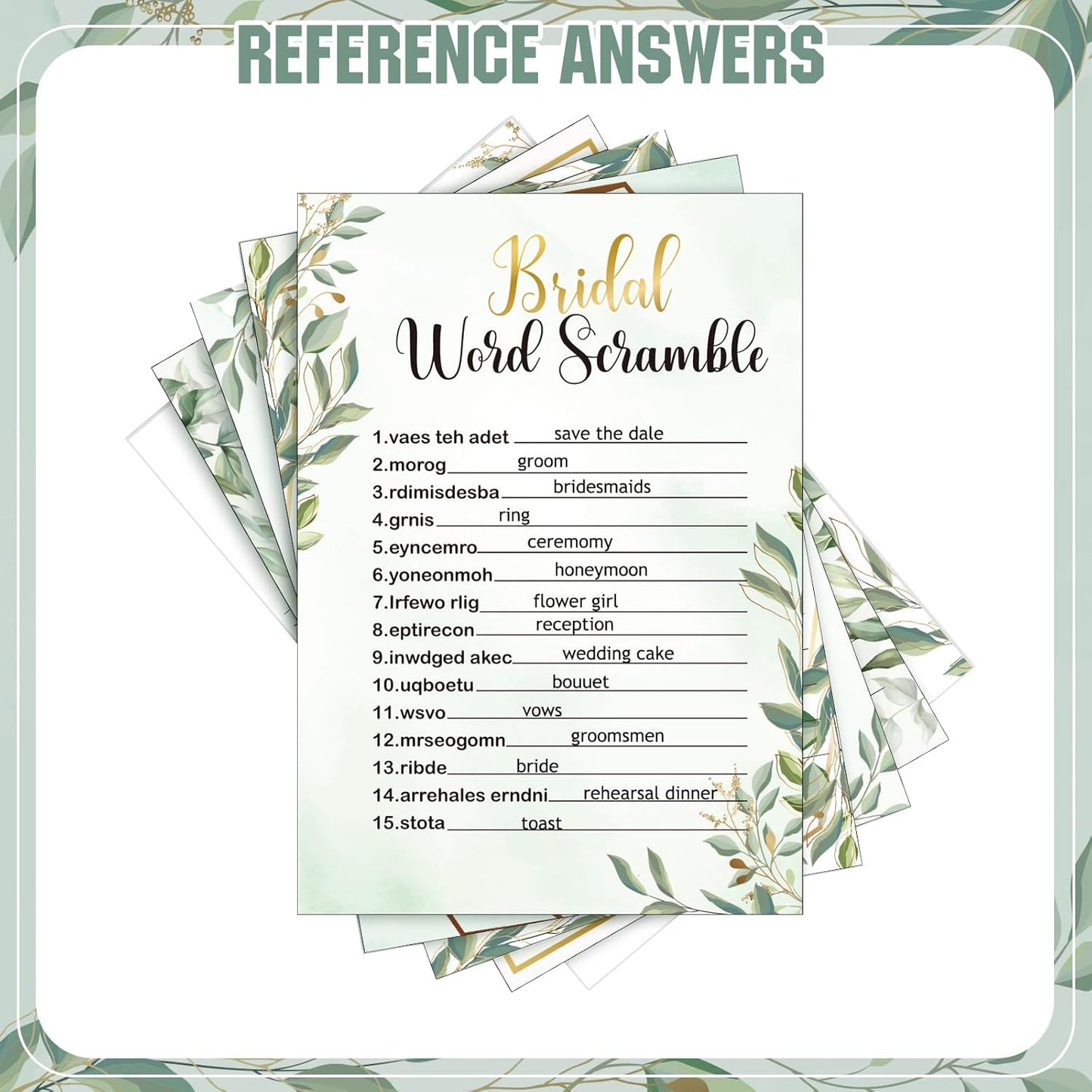 Estune 331 Pcs Bridal Shower Games Supplies, 5 Sets 250 Pcs Wedding Cards 1 Put a Ring on It Bridal Shower Games with 60 Rings and 20 Pencils(Green Leaves)