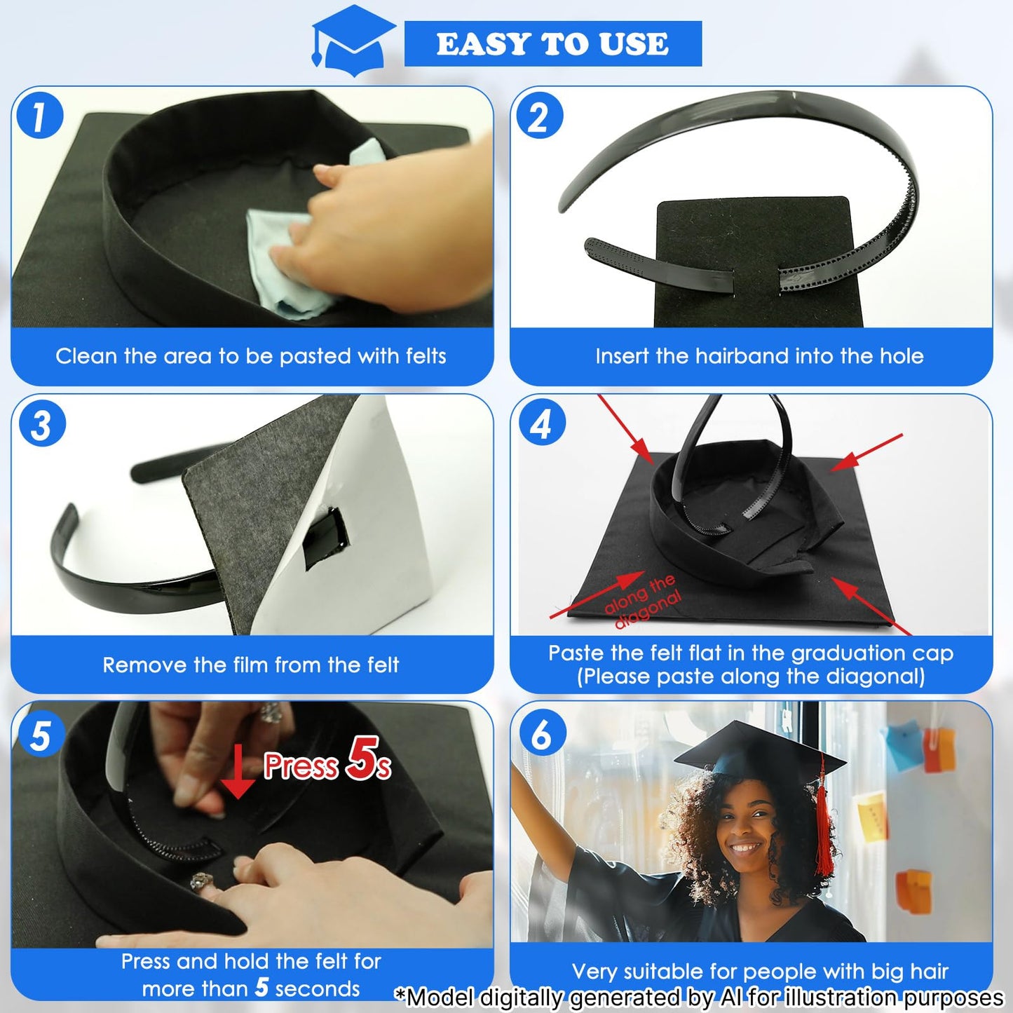 GIURKUU Black Graduation Cap Headband for Graduation Day