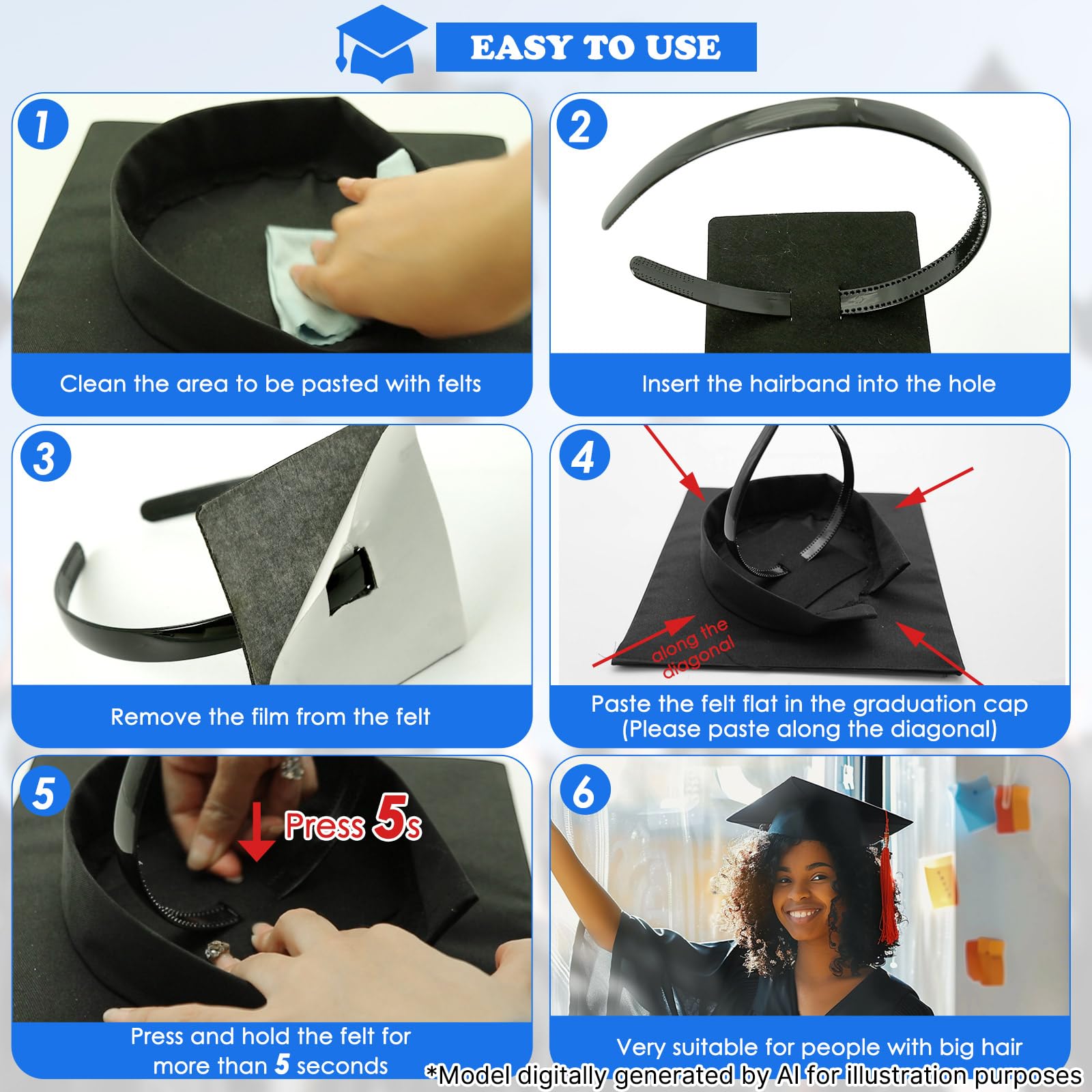GIURKUU Black Graduation Cap Headband for Graduation Day