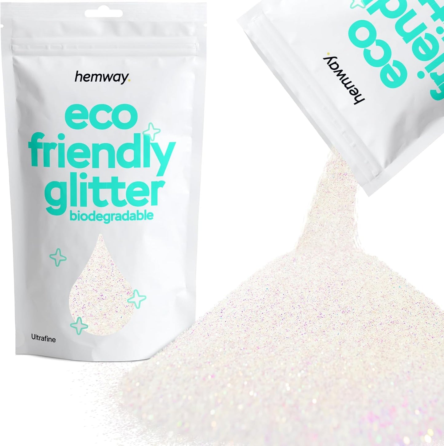 Hemway Eco Friendly Biodegradable Glitter 100g / 3.5oz Bio Cosmetic Safe Sparkle Vegan For Face, Eyeshadow, Body, Hair, Nail And Festival - Ultrafine (1/128" 0.008" 0.2mm) - Mother of Pearl Iridescent