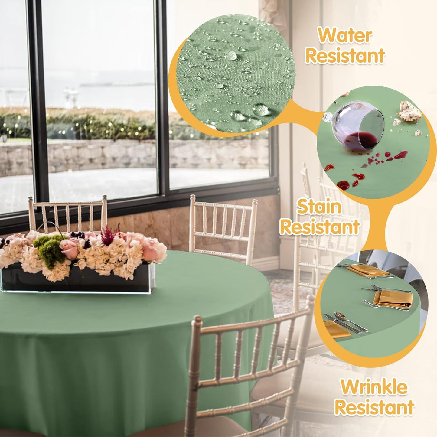 BRILLMAX 6 Pack Sage Green Round Tablecloths 132 Inch - Circle Bulk Linen Polyester Fabric Washable Table Cloth Cover for Wedding Reception Banquet Birthday Party Buffet Restaurant