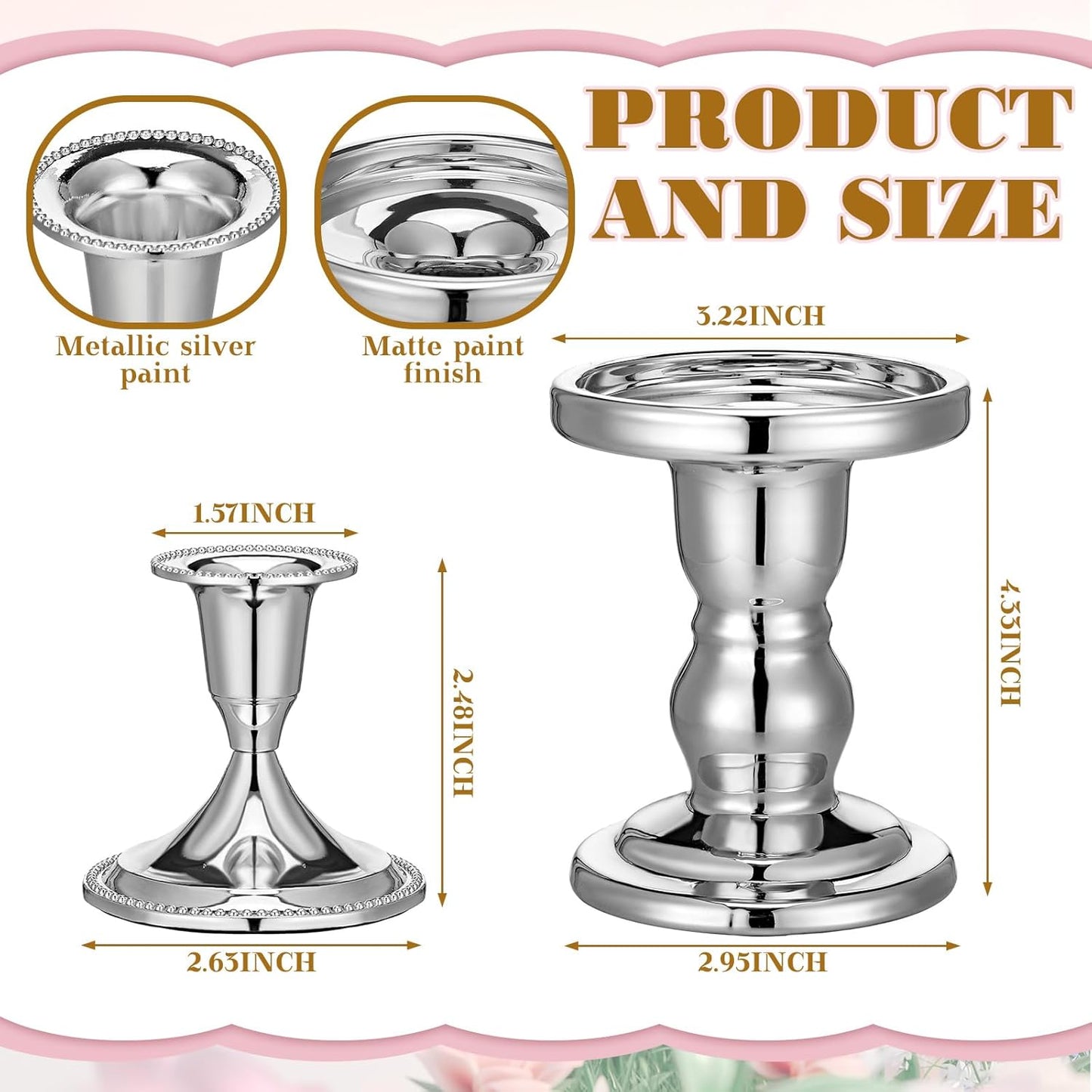 Irenare Unity Candles with Holder for Wedding Ceremony Wedding Decortions Accessories Glass Candle Holder Pillar Candle for Formal Events Church(Silver)