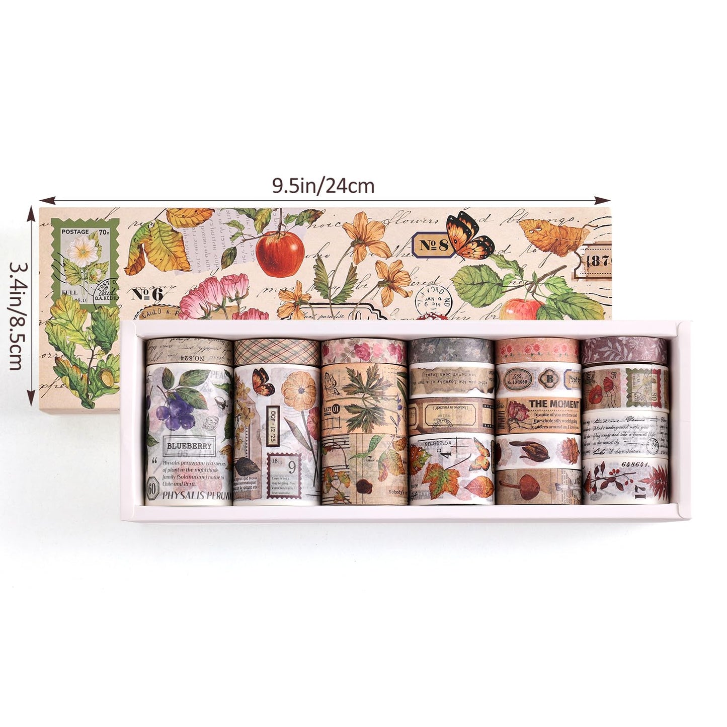 20 Rolls Vintage Washi Tape Set, Floral Letter Butterfly Mushroom Botanical Flower Writable Decorative Tapes for Scrapbooking , Junk Journal Supplies, Bullet Journaling 10-60mm Wide 6.56ft long/Roll