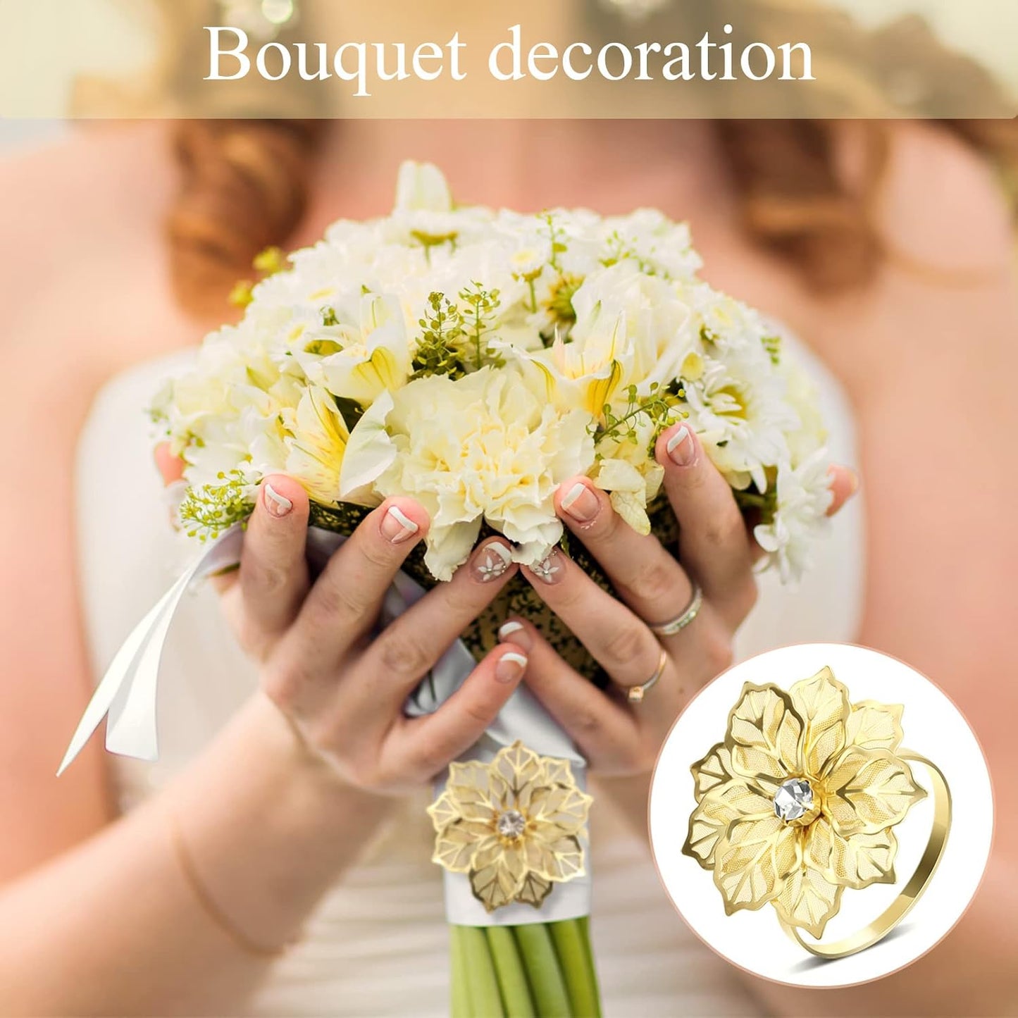 Hotop 12 Pcs Hollow Out Flower Napkin Rings Fall Napkin Ring Holder Metal Serviette Buckles Set for Dinner Thanksgiving Christmas Wedding Banquet Table Plates Decoration(Gold)