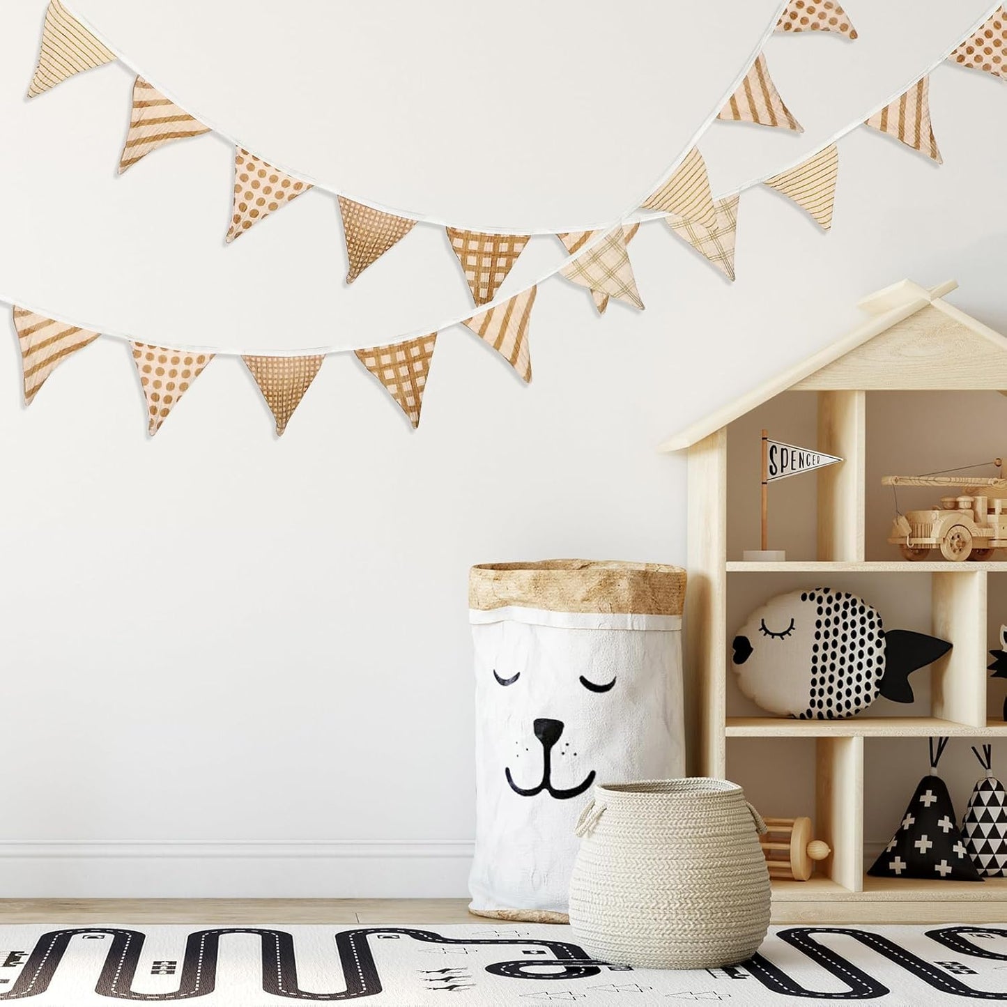 Oudain 15.5 ft Pennant Banner Flags, 2 Pcs Nursery Garland Triangle Bunting Flag Baby Banner for Nursery Decor Baby Birthday Boho Wedding Shower Party Event, Each 7.75 ft(Vivid Color)