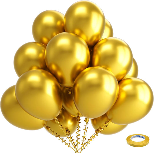 Bezente Gold Metallic Chrome Latex Balloons, 100 Pack 12 inch Gold Round Helium Balloons for Wedding Anniversary Bridal Shower Birthday Party Graduation Decorations 2025