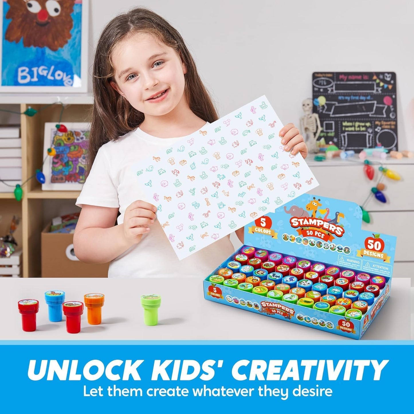 JOYIN 50 Pcs Animal Stamps for Kids, with 50 Different Designs, Farm,Sea Animals,Stamps for Crafting, Prize Box Toys for Classroom, Kids Party Favor, Goodie Bag, Halloween, Christmas