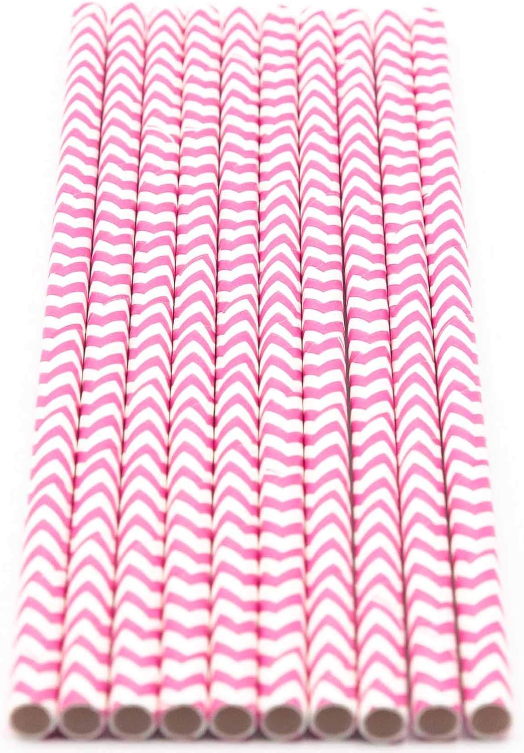Pack of 150 Baby Pink Chevron Biodegradable 4-Ply Paper Drinking Straws (Compostable, Non-toxic, BPA-free)