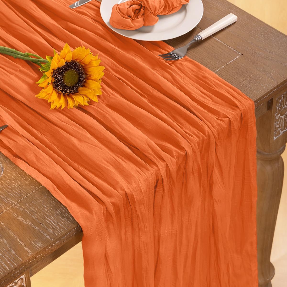 Orange Cheesecloth Table Runner 6 Pack Halloween Orange Table Runners Boho Gauze 120 Inches Cheese Cloth Fall Table Decorations for Thanksgiving Weddings Bridal Baby Shower Party Decor