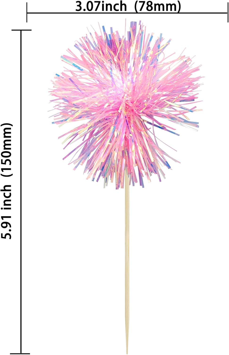 Ephlyn 30Pcs Foil Firework Cupcake Toppers Sparkle Tinsel Cupcake Picks Happy Birthday Cake Toppers Drink Cocktail Food Fruit Toothpicks for Baby Shower Birthday Party Supplies Pink