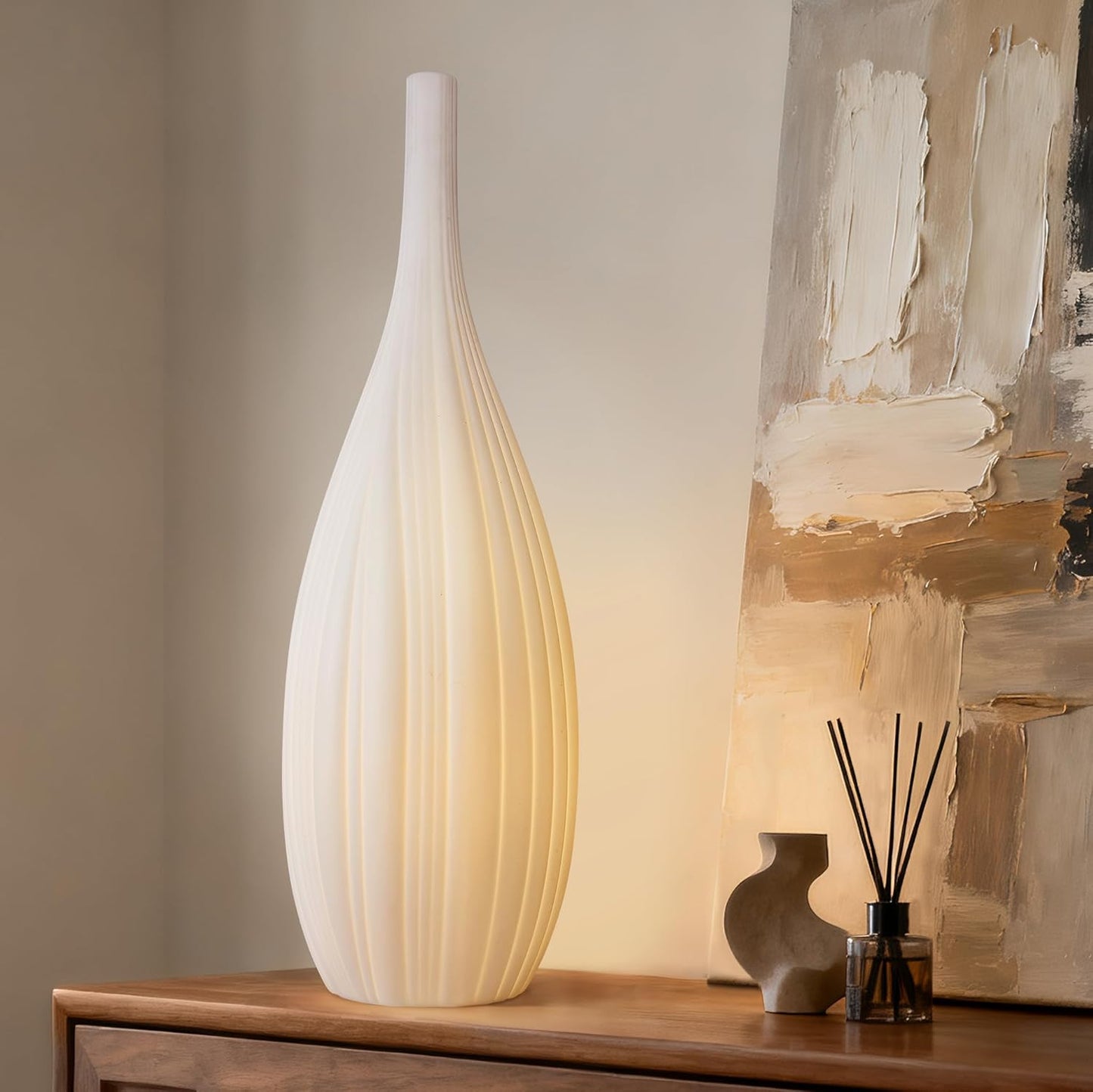 RONDURE 20.6" Modern Ceramic Table Lamp, Modern Bedside Lamps for Bedroom, Living Room and Nightstand, White Translucent Ceramic Shade, Warm Ambient Lighting, Home Decor