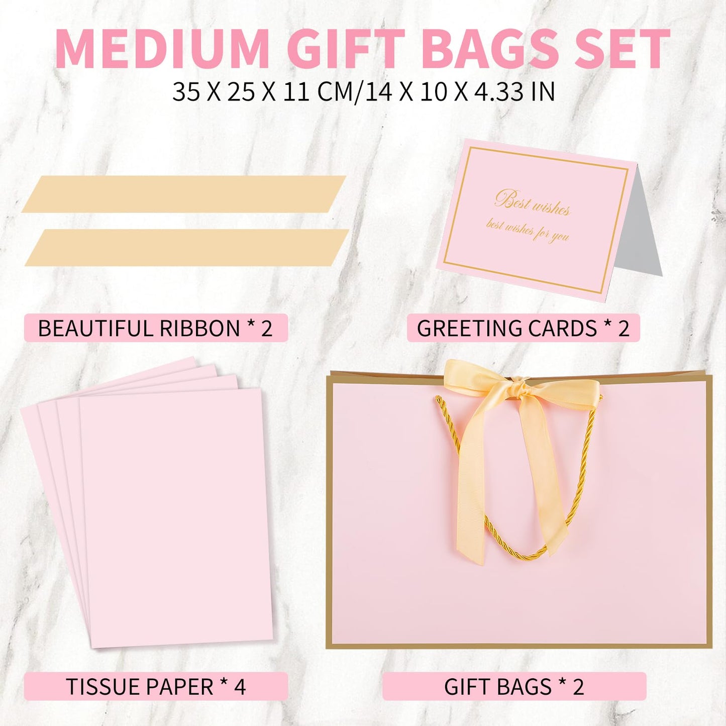 woric Pink Gift Bags with Handles, 14" Medium Gift Bags with Tissue Paper