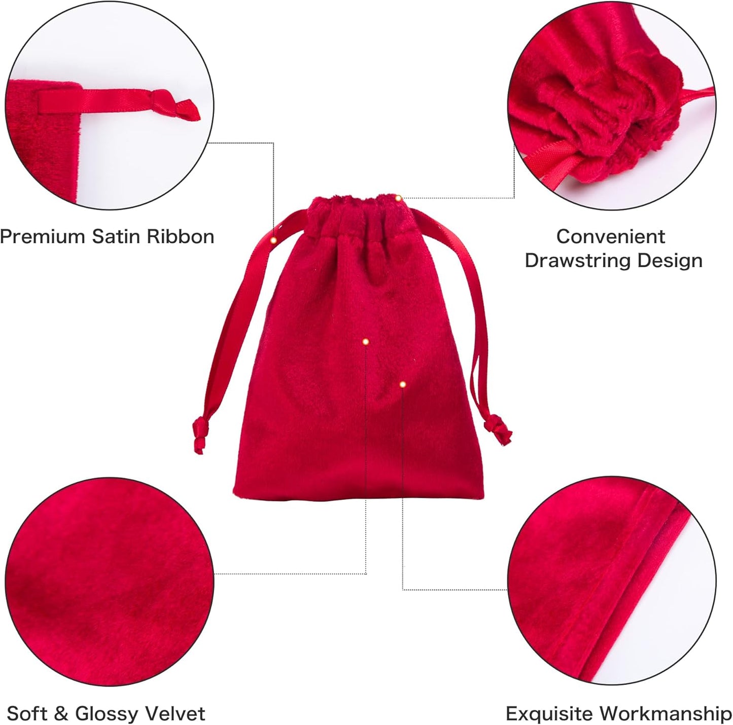 QIANF 12pcs Red Velvet Drawstring Bags 3x4 inches Velvet Cloth Small Gift Bags Jewelry Pouches for Storage Wedding Party Favor Christmas