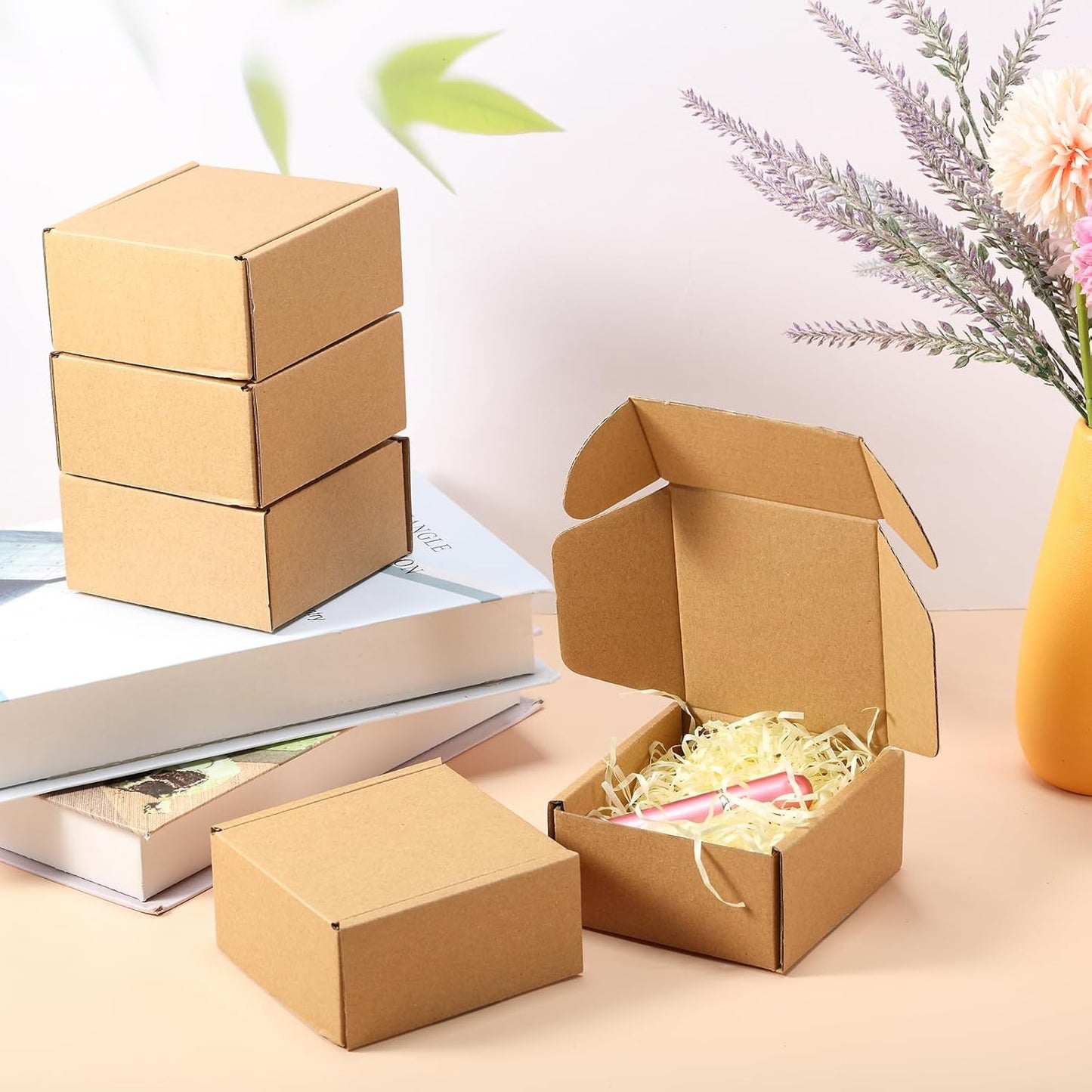 Qilery 200 Pcs Shipping Boxes Cardboard Gift Corrugated Cardboard Brown Boxes Mailer Packaging for Mailing Small Business Present (4 x 4 x 2 Inches)