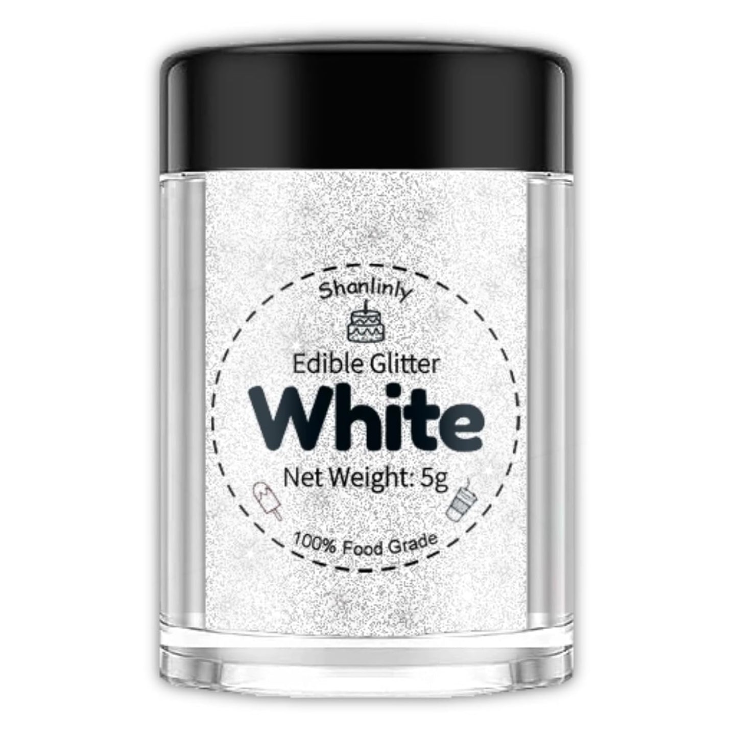 Shanlinly White Edible Glitter for Cakes Drinks - Food Grade 5g Shimmer Luster Glitter Dust Edible Glimmer Powders for Strawberries, Sprinkle on Sparkle, Chocolate, Cookie, Cupcake, Cocktail, Vegan