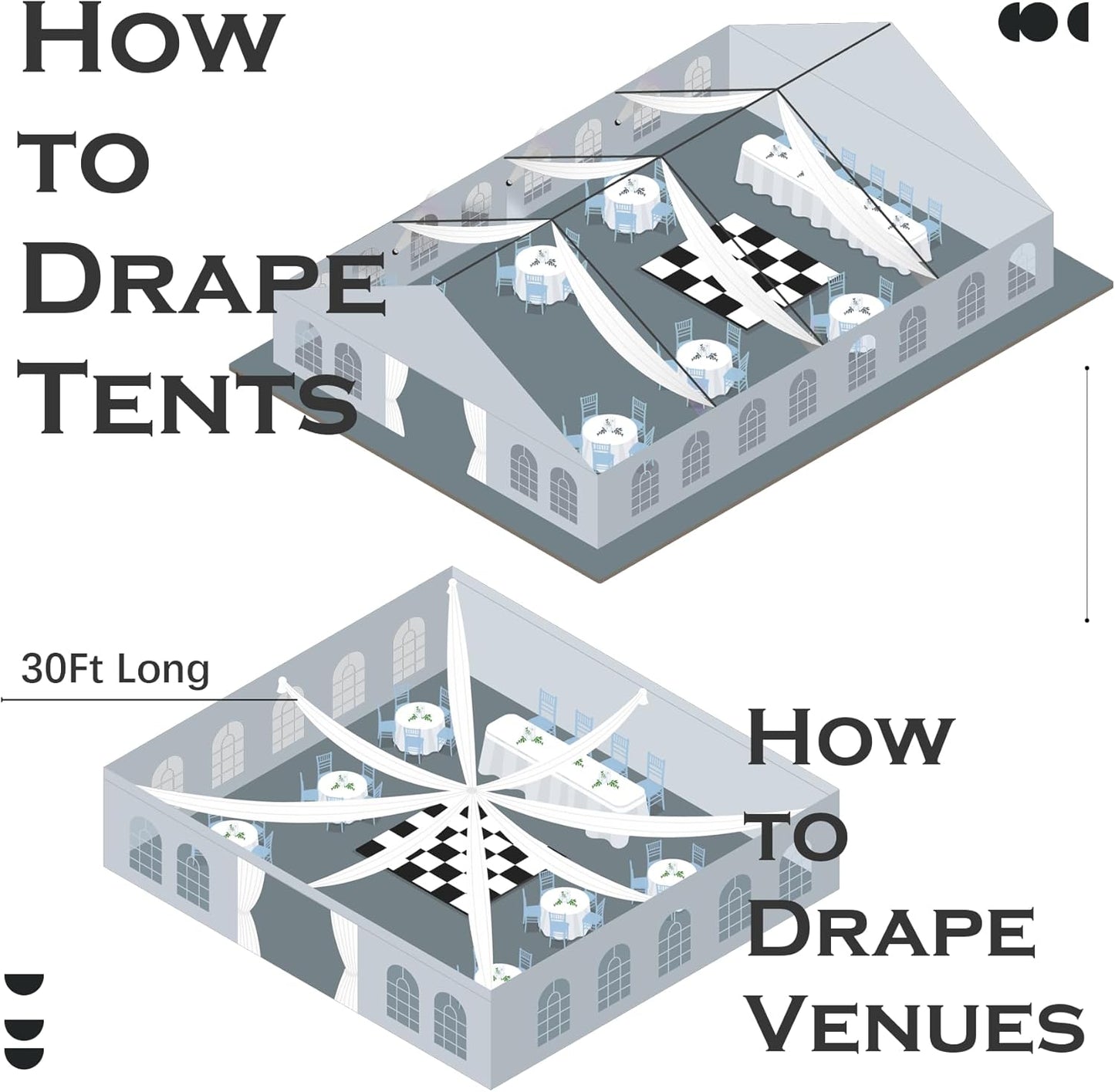 PartyVillage 2 Panels 5ftx30ft Beige Ceiling Drapes for Wedding Parties – 30 FT Extra Long Thick Polyester Wrinkle-Free Drapery Tent Decor Decorations for Birthday Party Ceremony Stage Swag