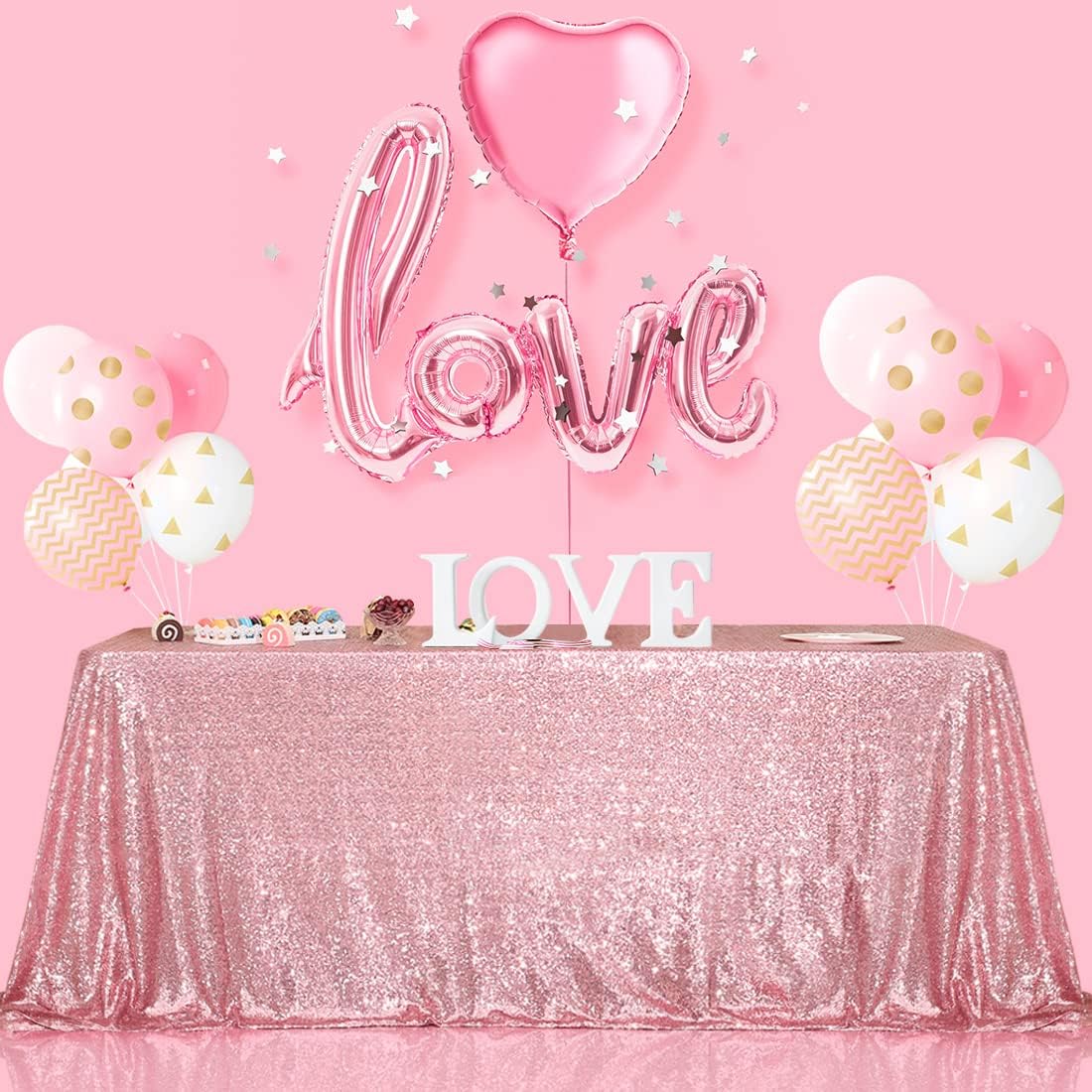 SquarePie Sequin Tablecloth 90 x 132 Inch Fuchsia Pink Sparkly Table Linen for Wedding Party