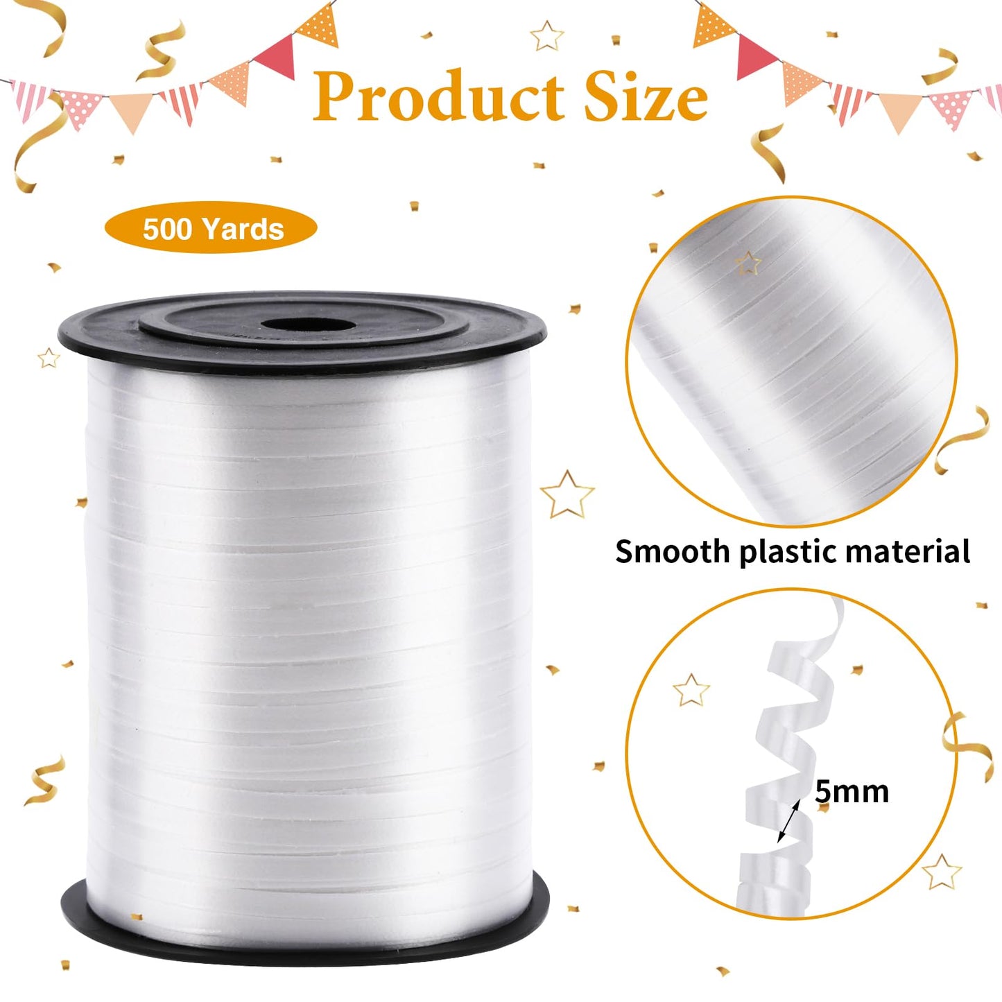 500 Yards White Curling Ribbon Balloon String Ribbon 1/5 Inch