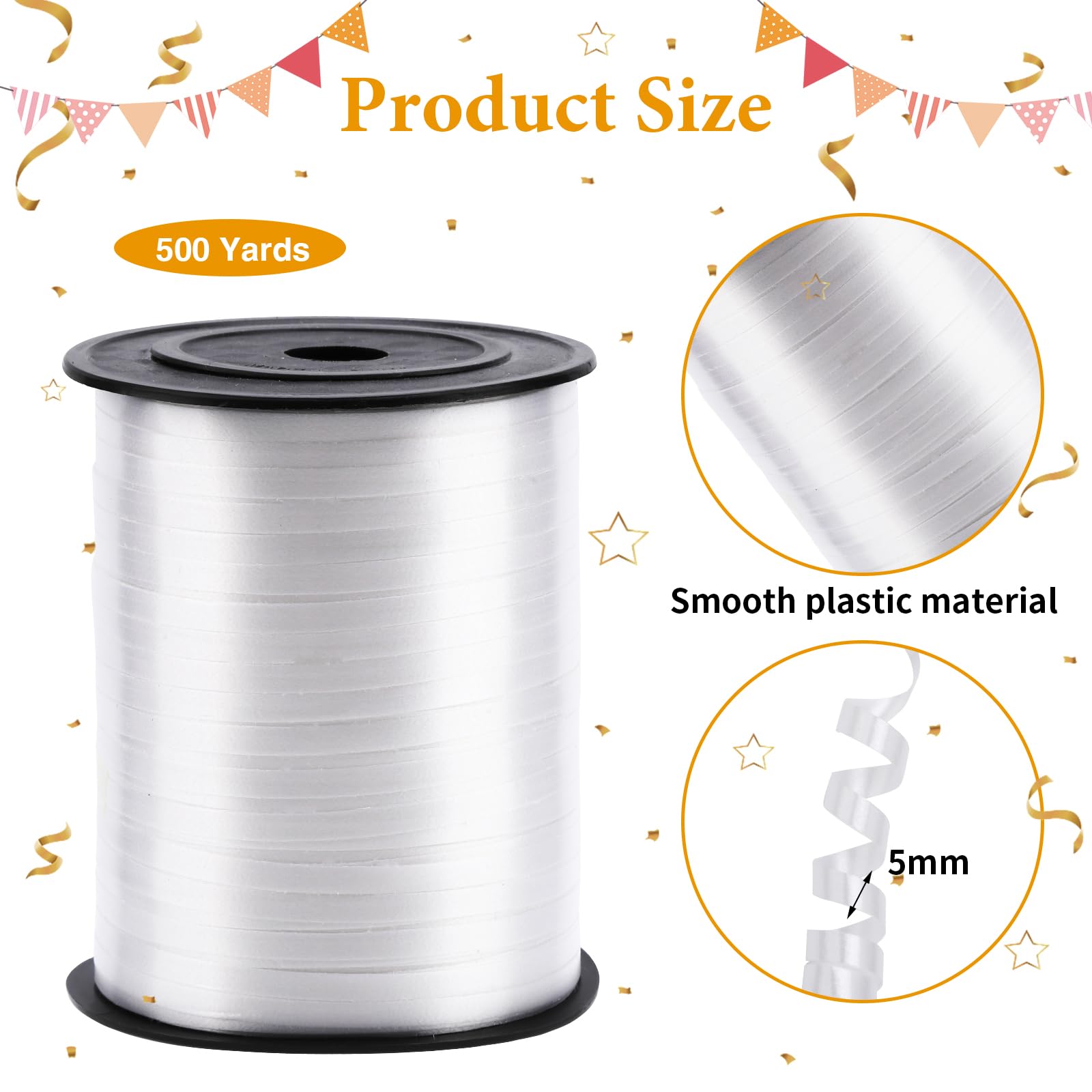 500 Yards White Curling Ribbon Balloon String Ribbon 1/5 Inch