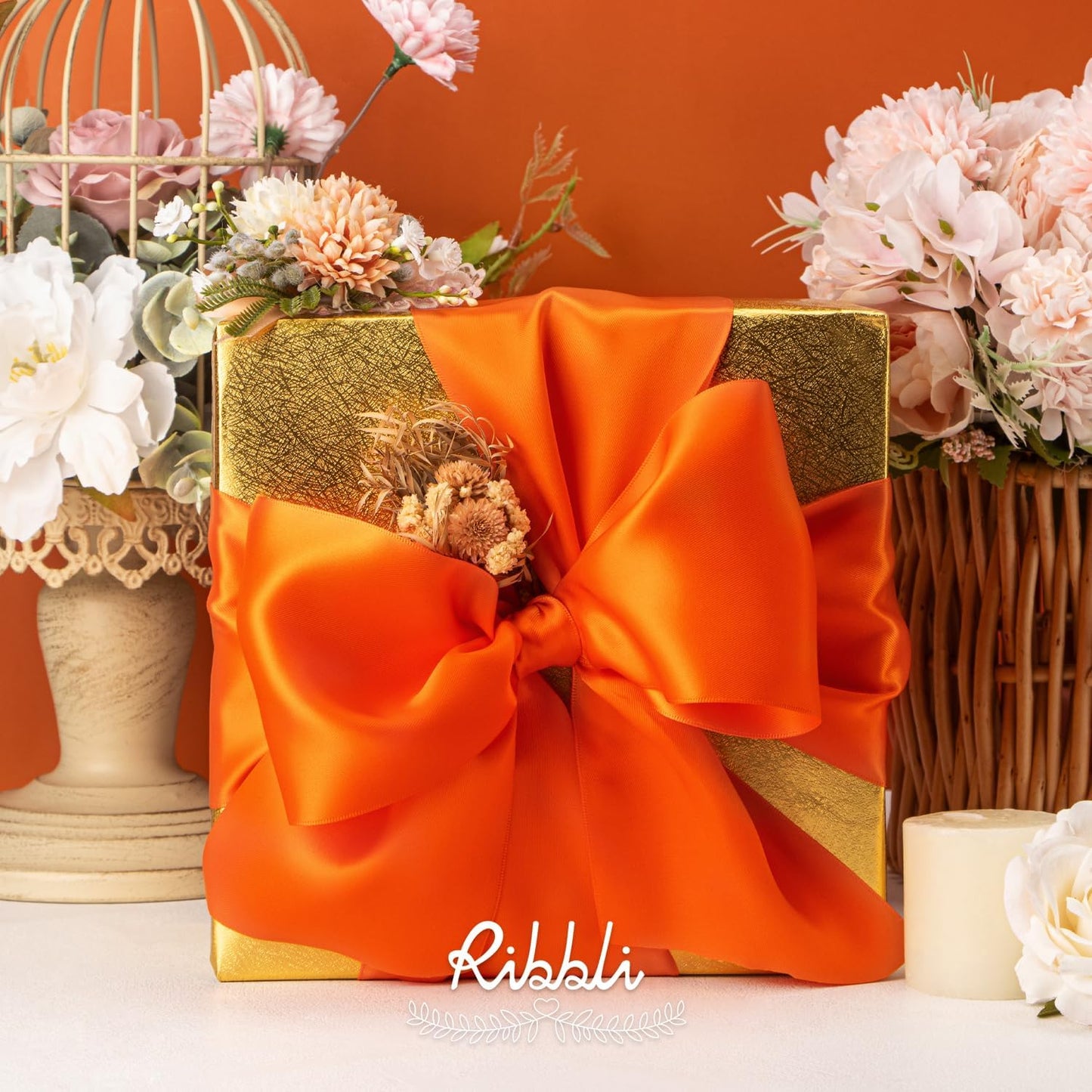 Ribbli Torrid Orange Satin Ribbon 4 Inch Wide Orange Ribbon for Wedding Chair Sash Grand Opening Ceremony Big Bows Gift Wrapping Floral Crafts Cake Decor-Double Faced Satin Continuous 10 Yards
