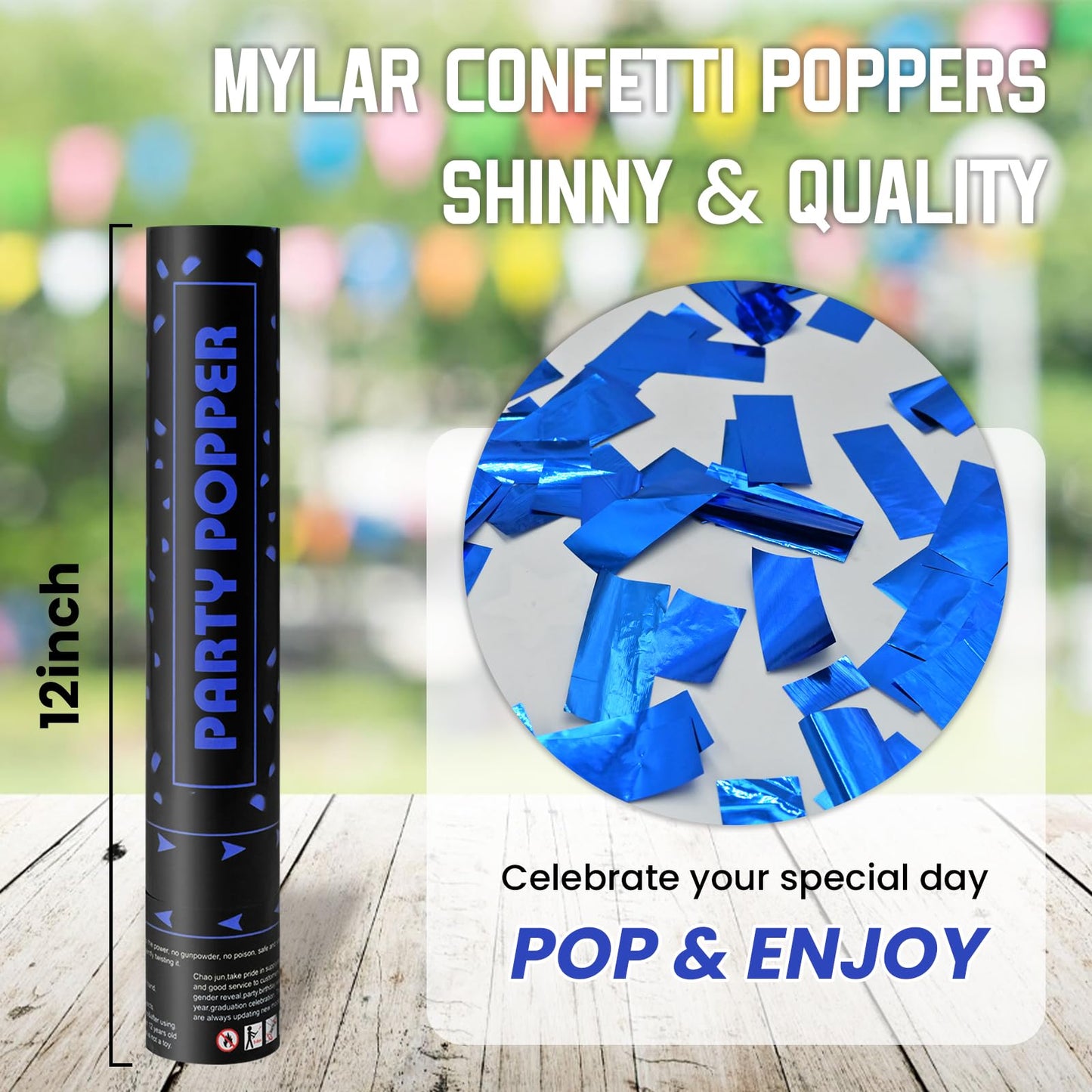 Party Poppers Confetti Cannon 12 Pack Royal Blue Poppers 12 Inch Party Shooters Mylar Confetti Blue