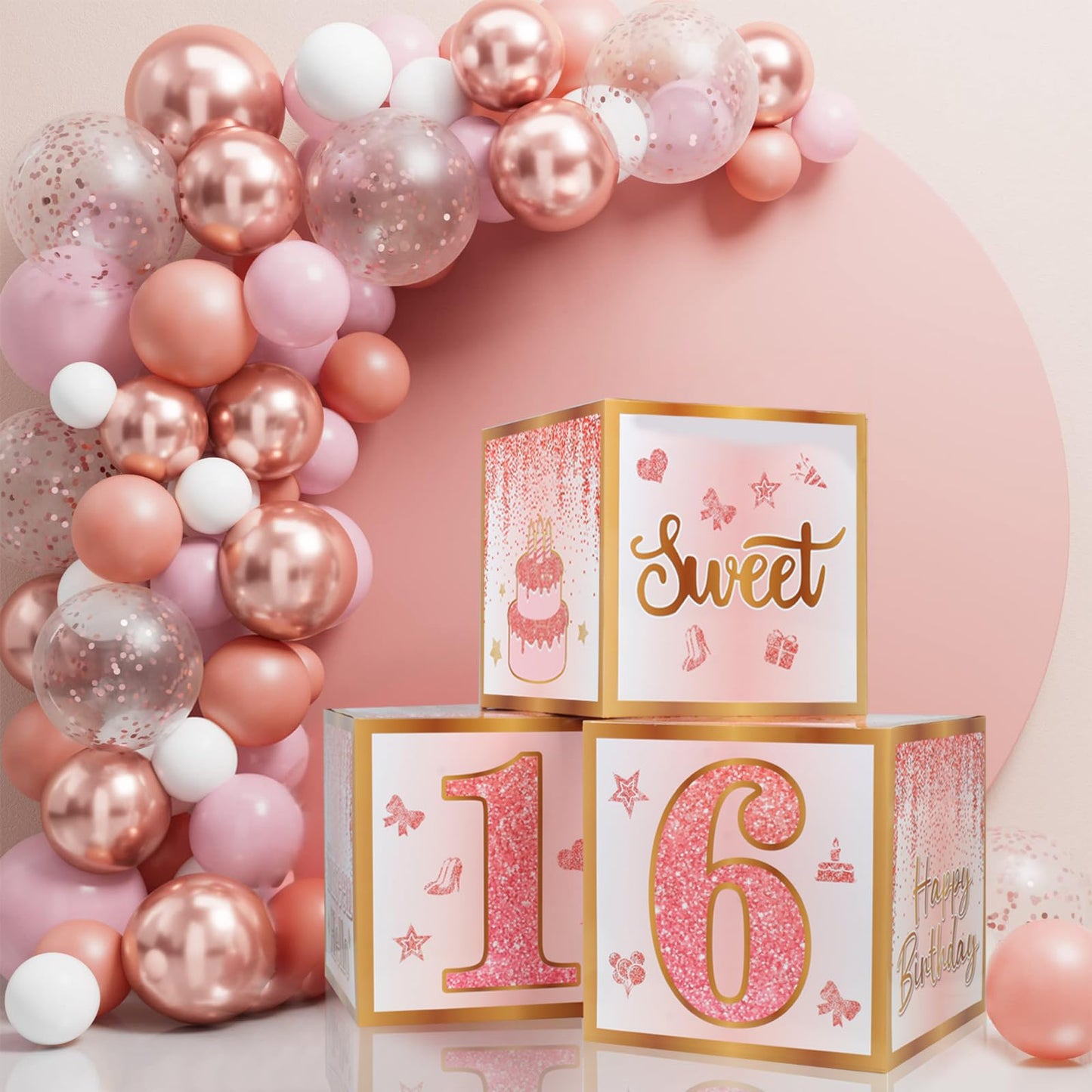 Sweet 16 Party Decorations,16th Birthday Boxes Decor for Girls Women Sweet Sixteen Happy Birthday