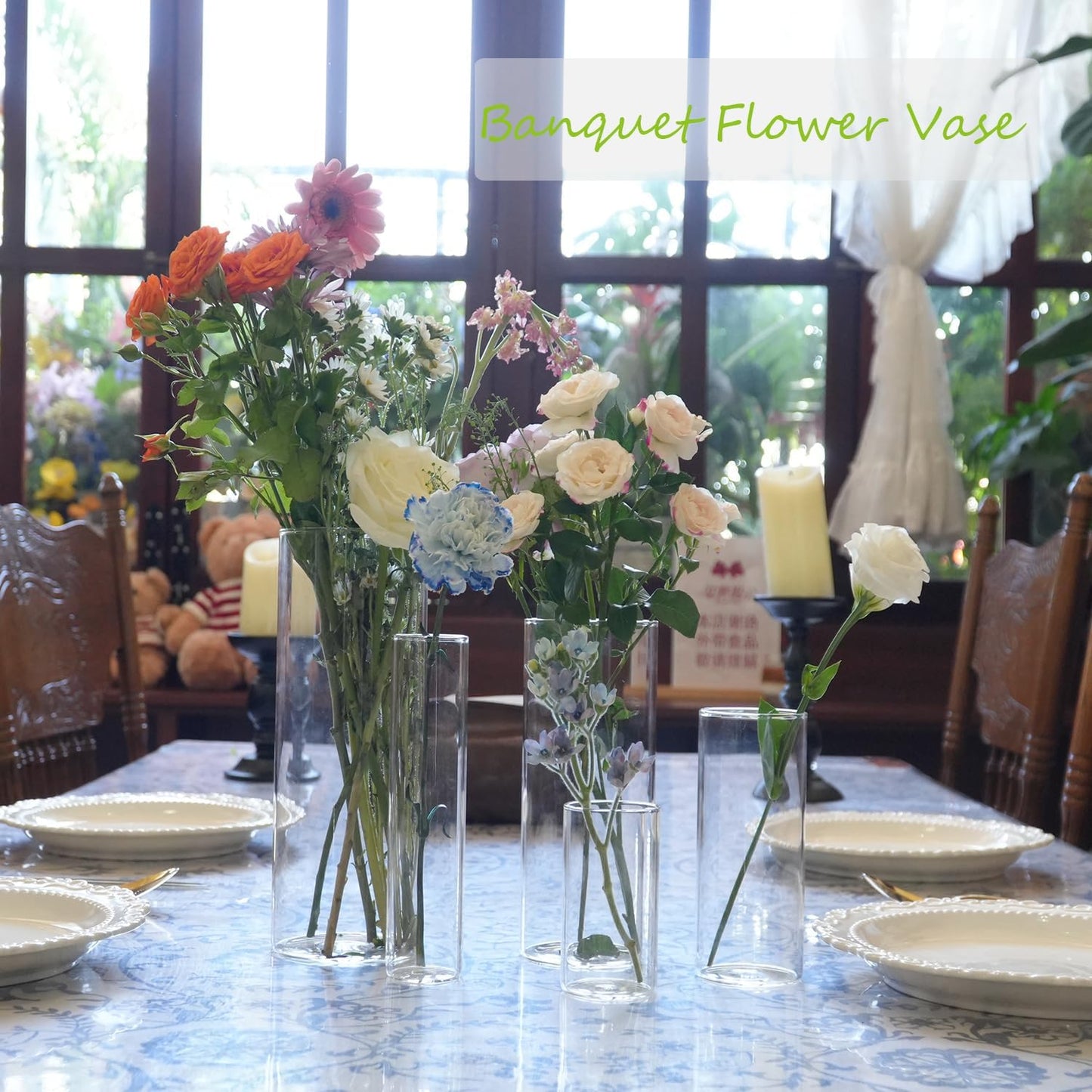 60pcs Cylinder Glass Vase for Centerpieces, 4,6,7.5,8,10 inch Tall Clear Flower Vase Bulk Floating Candle Holder for Wedding Table Home Décor and Party