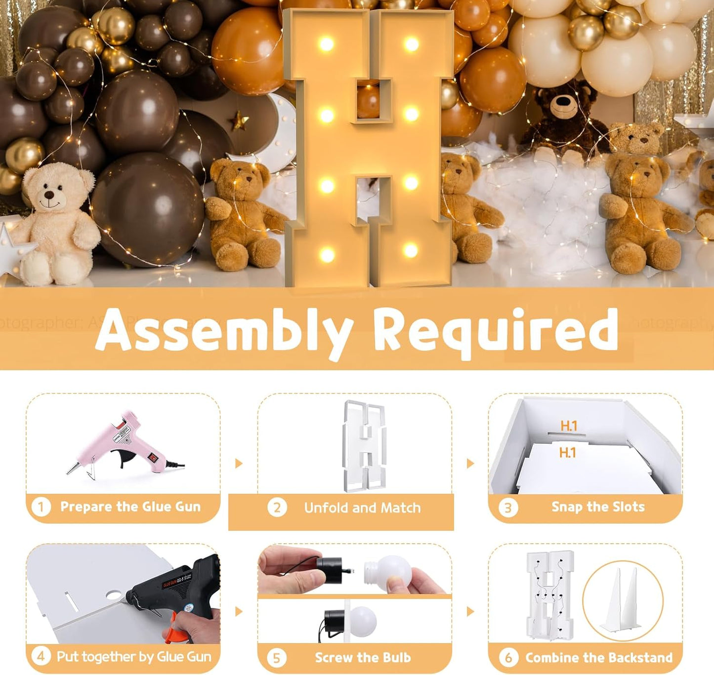 imprsv Marquee Light Up Letters, 3FT H for Birthday, Baby Shower, Wedding Decorations, Customizable Party Theme, Foam Board, All Ages, Not Foldable