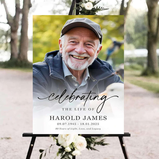 Personalized Funeral Welcome Signs, Celebration Of Life Yard Sign, Celebration Of Life Decoration, Custom Memorial Signs, Minimalist Celebrate of Lifes Sign With Photo, Memory Signage For Funerals #29
