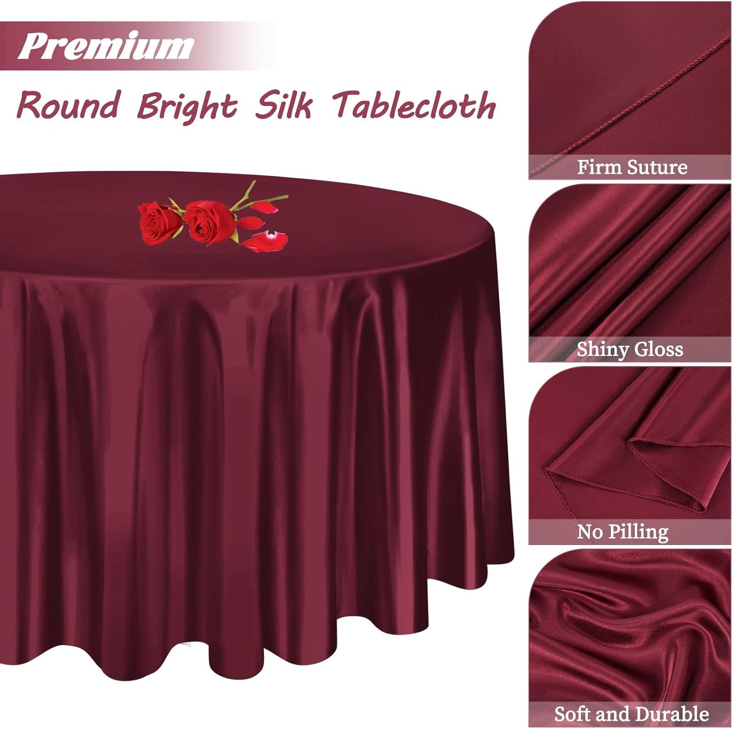 fani 6 Pack 120 Inch Burgundy Satin Tablecloth - Premium Bright Silky Round Tablecloth Overlay Smooth Fabric Table Cover, Table Decoration for Wedding Party Banquet Events Restaurant Kitchen Dining