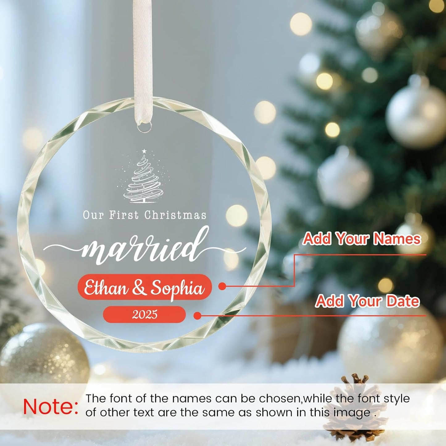 First Christmas Married Ornament 2025, Bridal Shower Gifts, Custom Christmas Ornament 2025 Just Married Decorations, Personalized Wedding Gifts for Couple Newlyweds