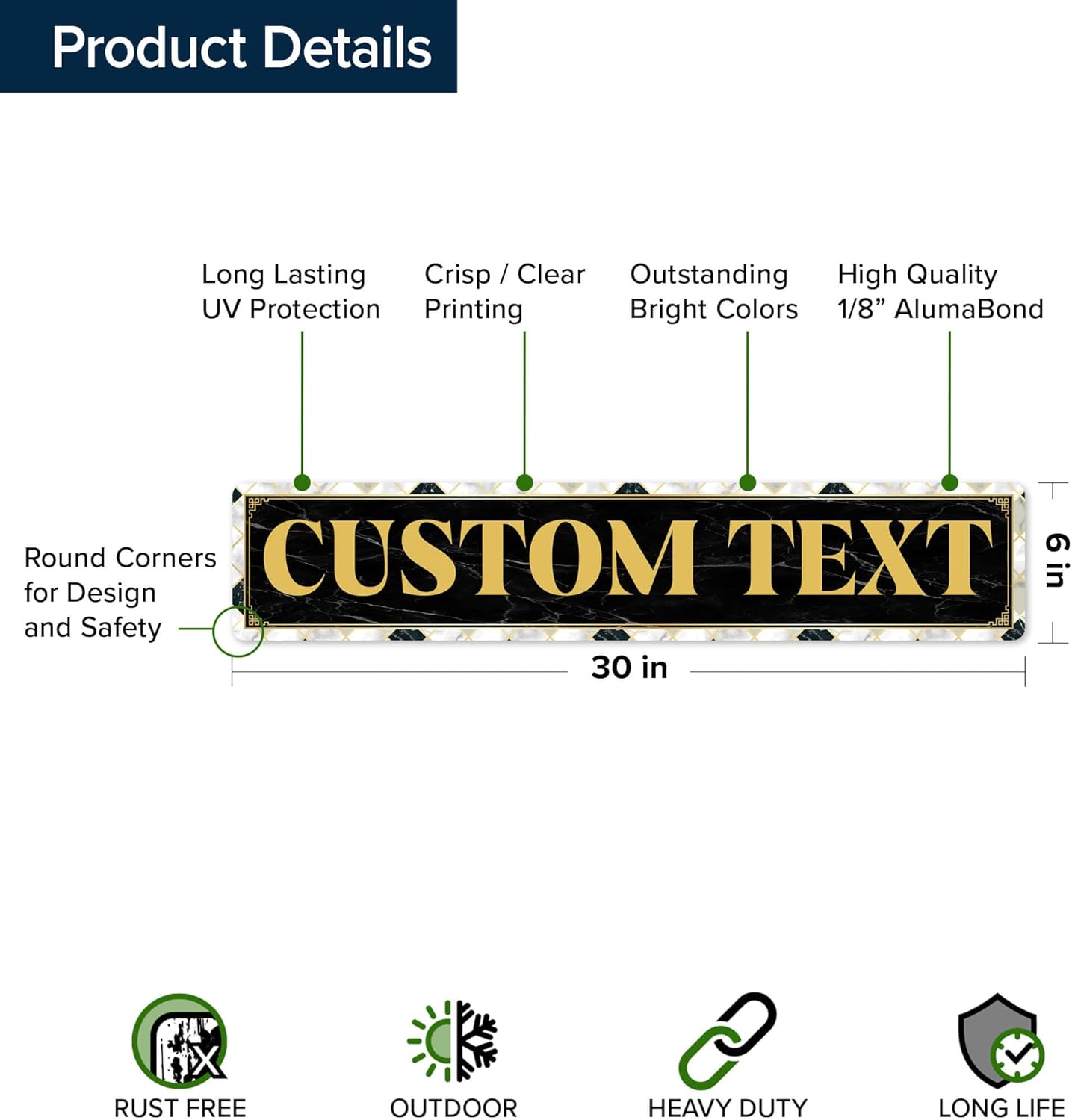 Custom Sign, Custom Street Sign, 11 Font Colors, 13 Font Styles, 4 Hole Options, 22 Sizes, 6x30 Inches, Rust Free DiBound, Fade Resistant, Made in USA by My Sign Center (Marble Tile)