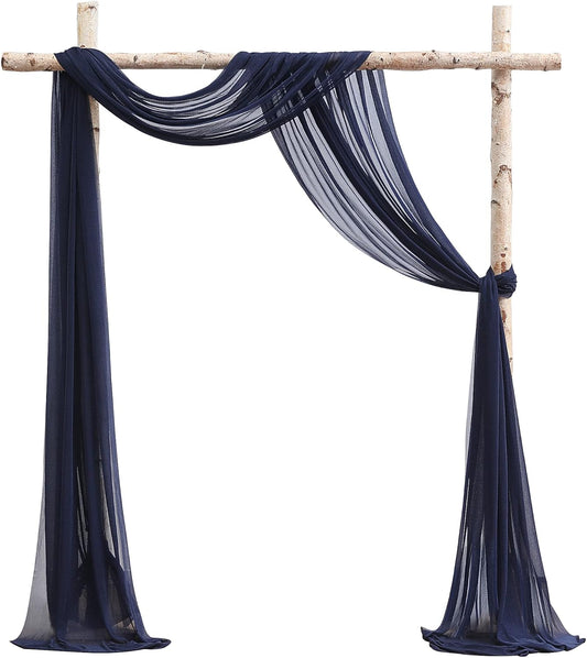Floroom Wedding Arch Draping Fabric 2 Panels 20Ft Navy Blue Chiffon Fabric Drapes Arbor Drapery Wedding Ceremony Reception Swag Decorations