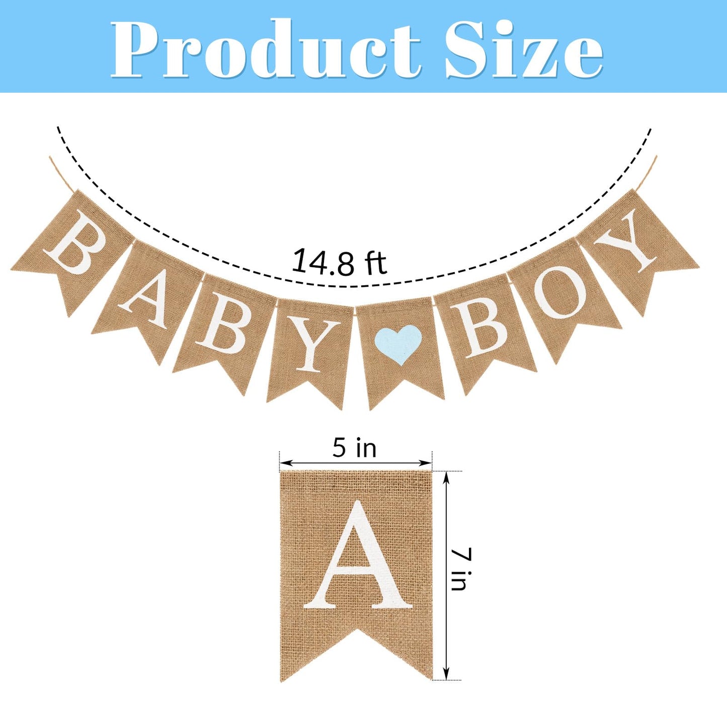 Pre-Strung Baby Boy Burlap Banner, Gender Reveal Banner for Baby Shower Party Decorations (Light