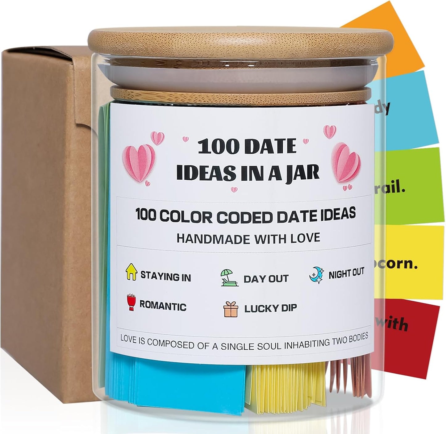 MSEHKM 100 Date Ideas In A Jar Date Night Ideas Color Coded Date Ideas Budget-friendly Date Jar Wedding/Anniversary/Bridal Shower/Newlyweds Gifts for Couples, pure