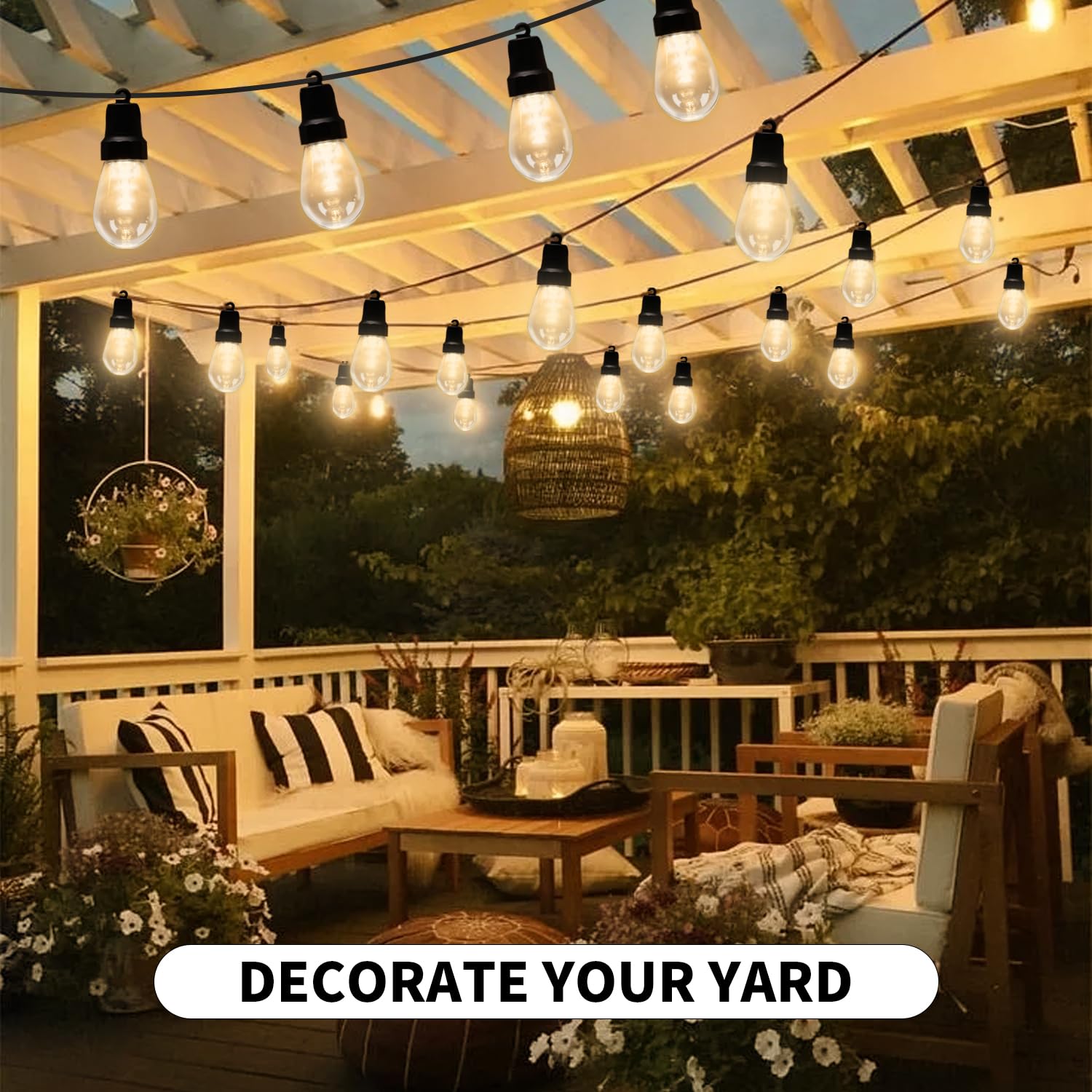 CAWWS Outdoor String Lights 50FT, Color Changing Patio Lights, Waterproof