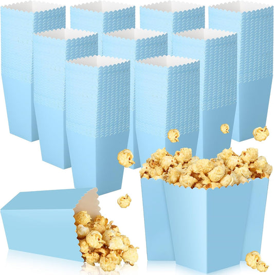 200 Pcs Popcorn Boxes Mini Paper Popcorn Box Cardboard Popcorn Container for Party Disposable Snack Candy Popcorn Bags Popcorn Holder for Birthday Wedding, 2.2 x 4.2 x 3 In (Blue,Simple)