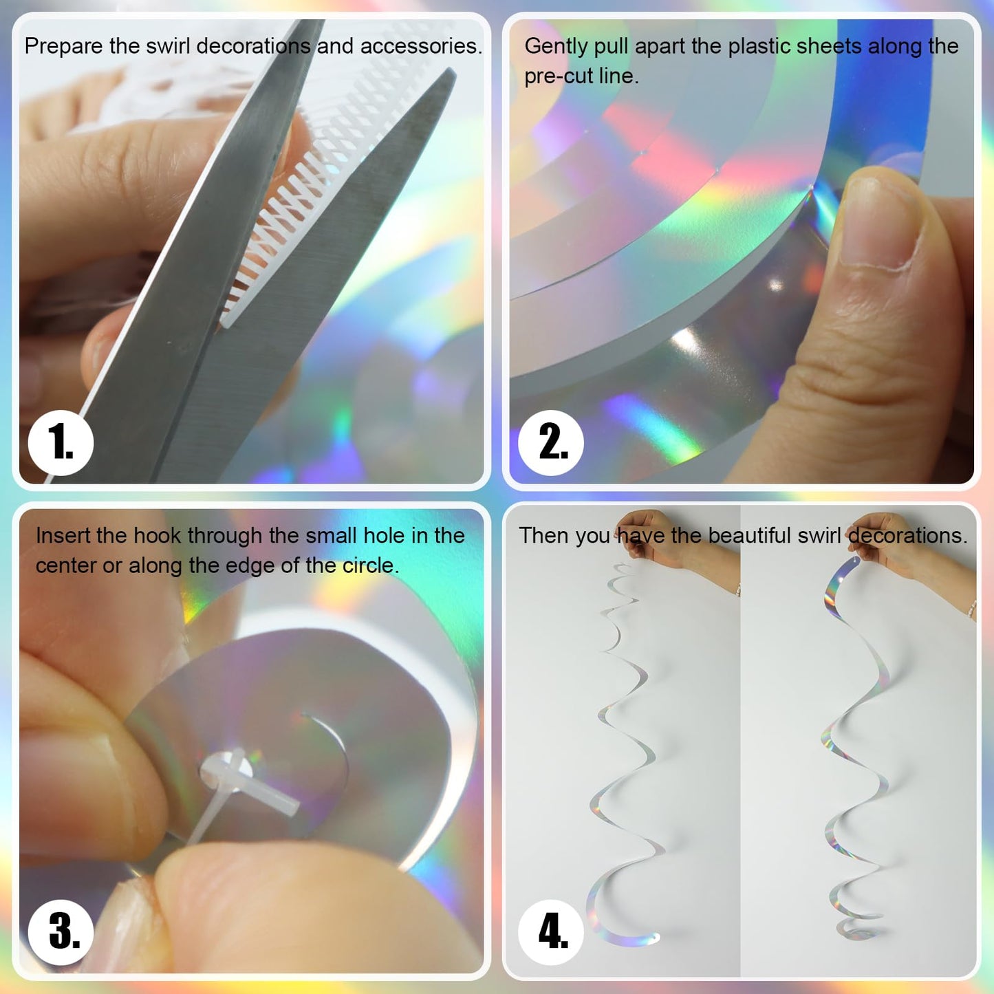 Party Swirl Decorations Iridescent Shinny Foil Hanging Swirl Decorations Plastic Streamer for