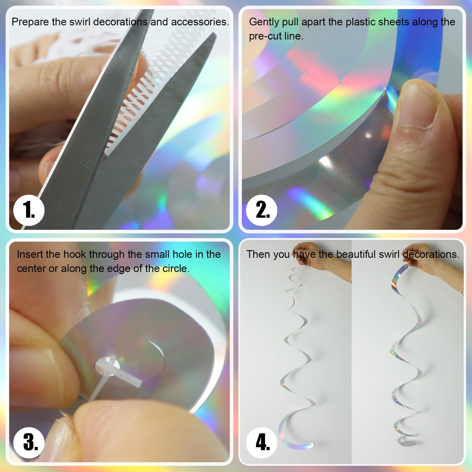 Party Swirl Decorations Iridescent Shinny Foil Hanging Swirl Decorations Plastic Streamer for