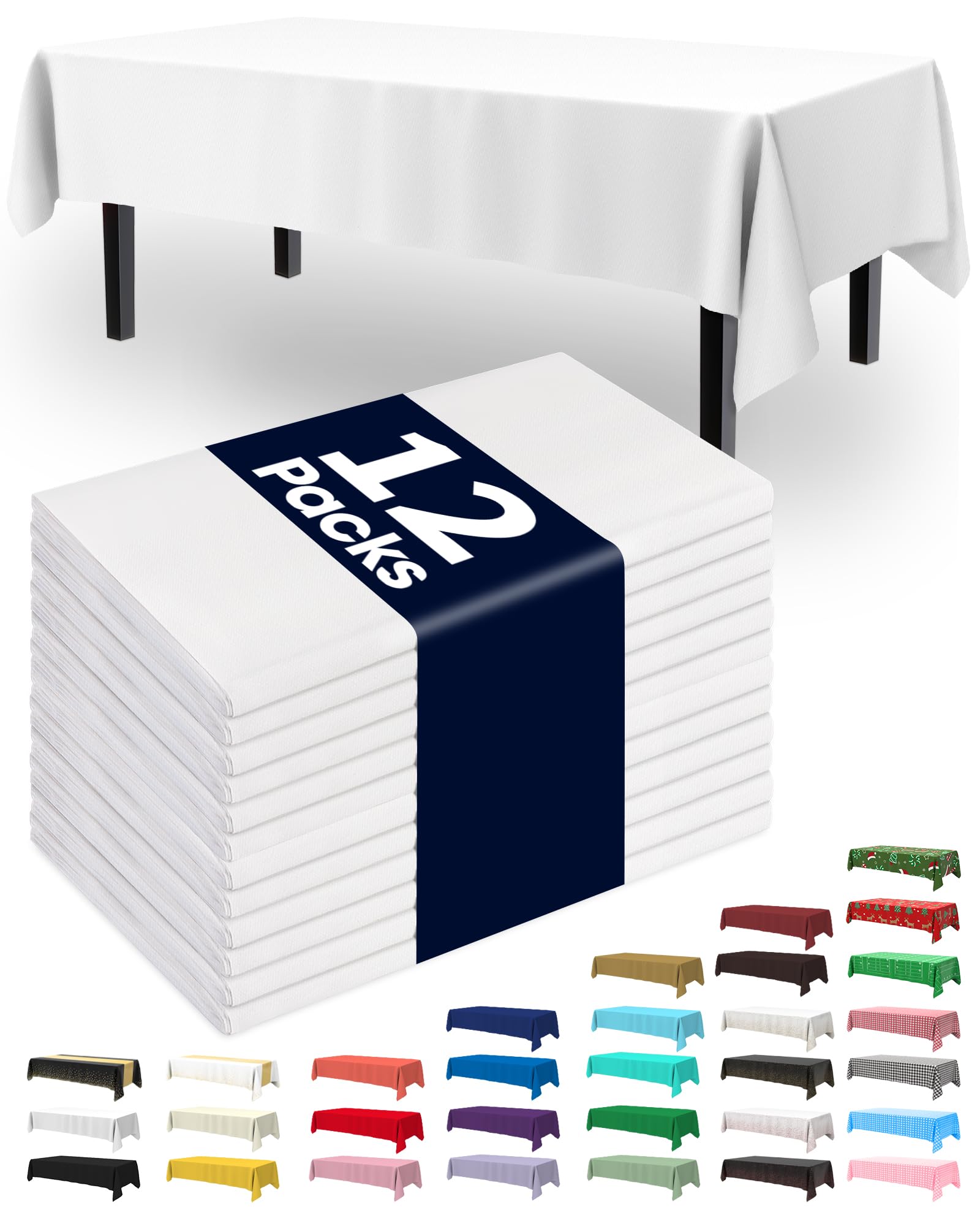 Pureegg Plastic Table Cloth Disposable 12 Pack, 54 x 108 Inch Table Cloths, Party, Picnic, Wedding