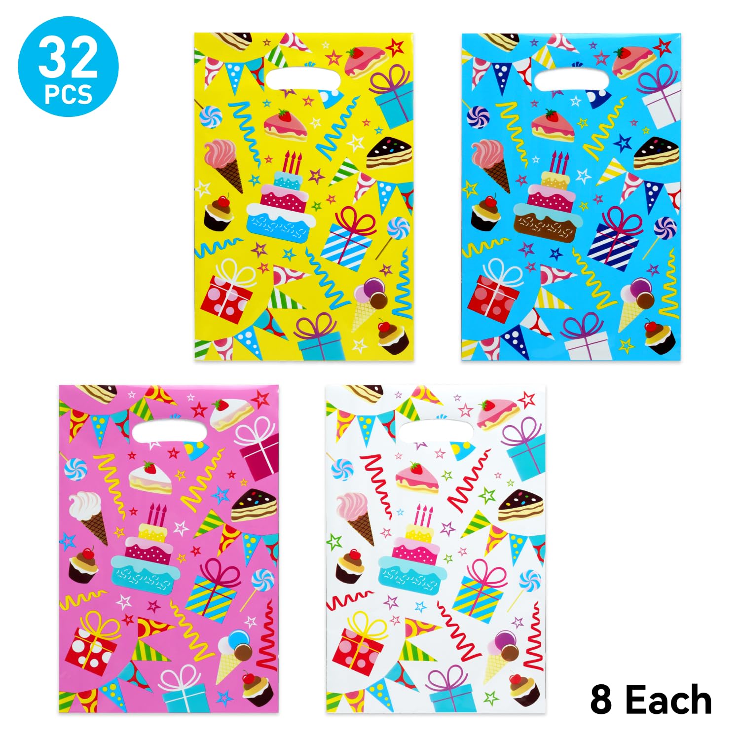 SUNCOLOR Birthday Party Favor Bags, 32 Pack Goodie Bags with Handles, 9.8 x6.7 inches, Pink Blue