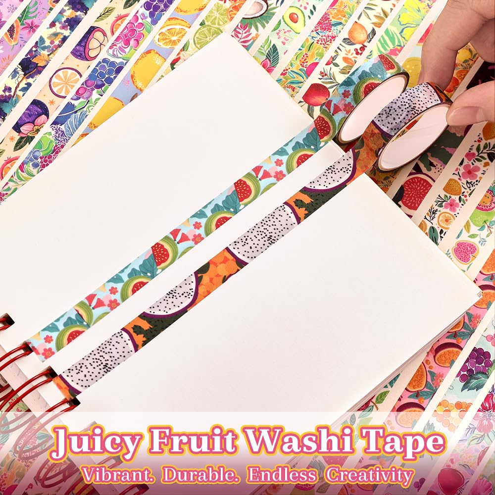 48 Rolls Fruit Theme Washi Tape Set, Writable Decorative Tapes for Scrapbooking, Bible Journaling, Bullet Journaling, 0.39"x79" per Roll