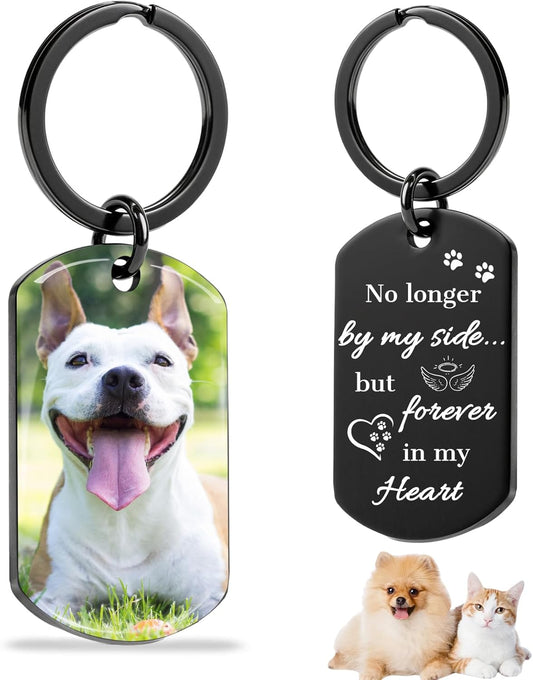 Custom Dog Memorial Photo Keychain Personalized Sympathy Gifts for Loss of Dog Memorial Passing Away Gifts for Dog Cat Lovers (02-Color)