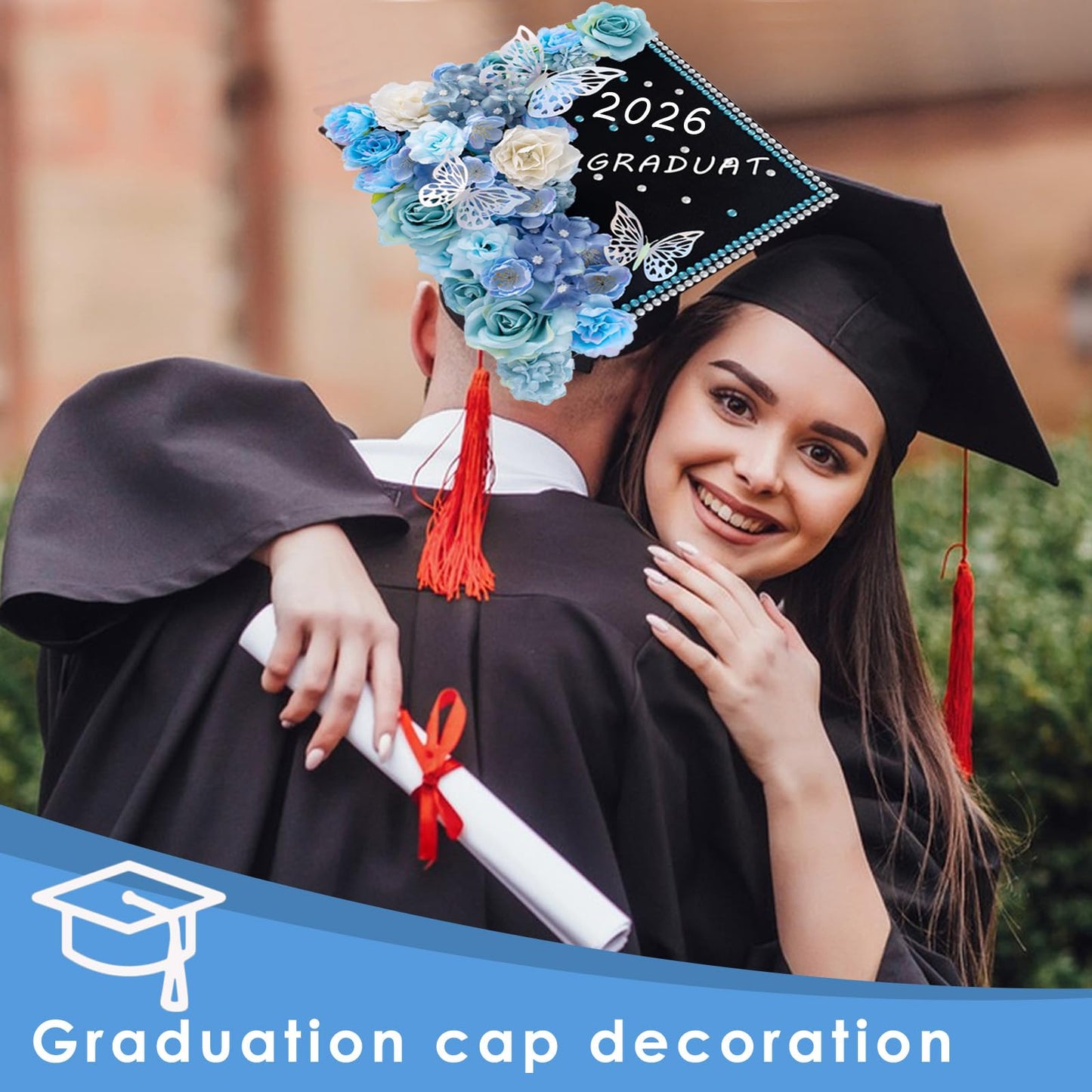 60 PCS Graduation Cap Decorations Kit 2026 with 3D Butterflies & Flowers