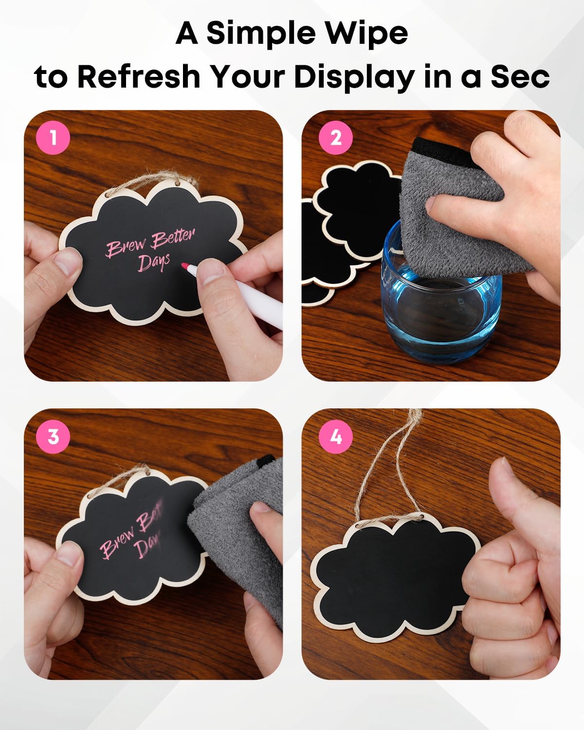 Uniclife 24 Pack Mini Chalkboard Signs for Food, Small Chalkboard Signs with Strings Chalk Markers & Replacement Stickers, Hanging Chalkboards Sign Reusable Wooden Food Labels for Party Buffet Wedding